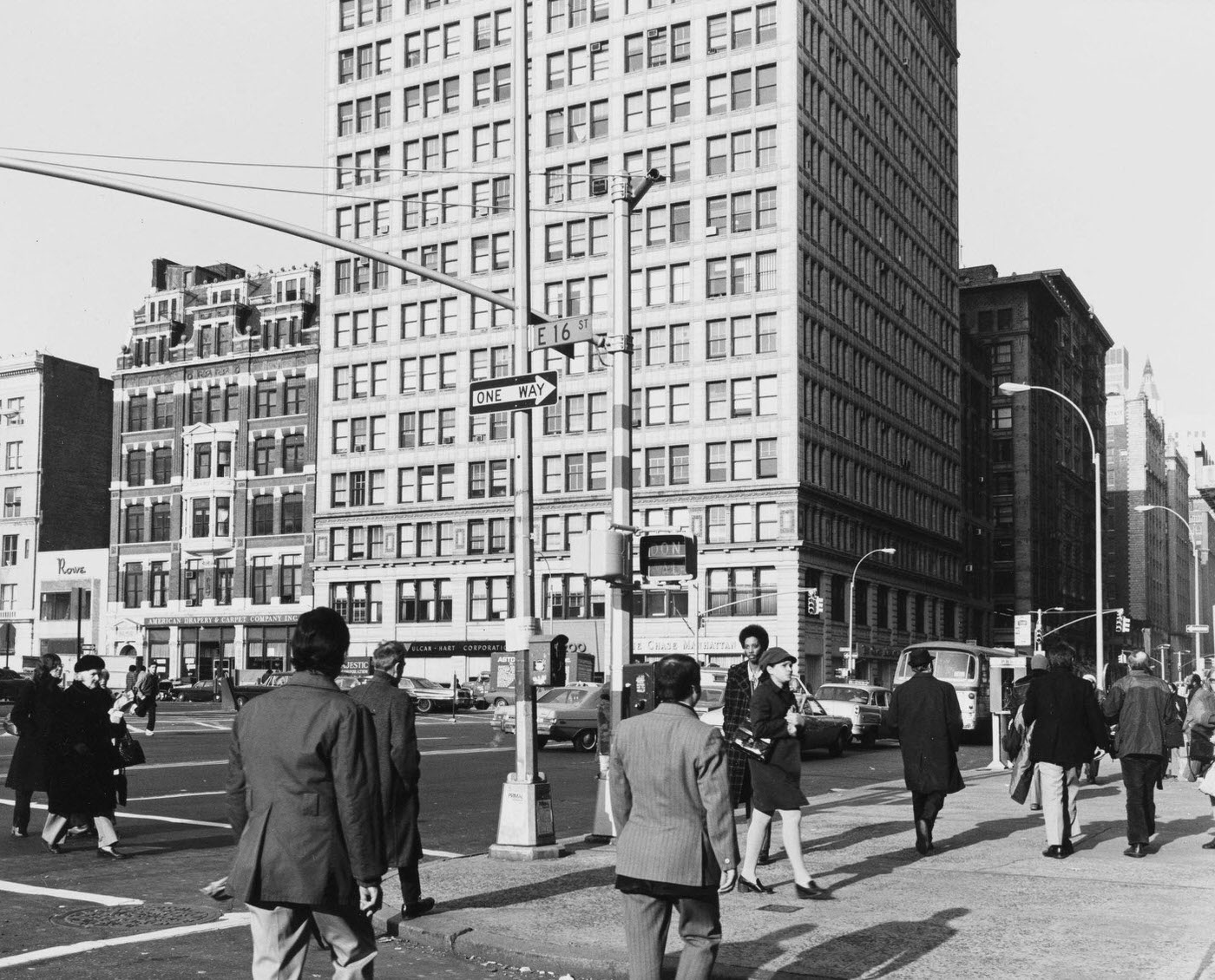 Pedestrians And Vehicular Traffic At Union Square, Manhattan, 1975.