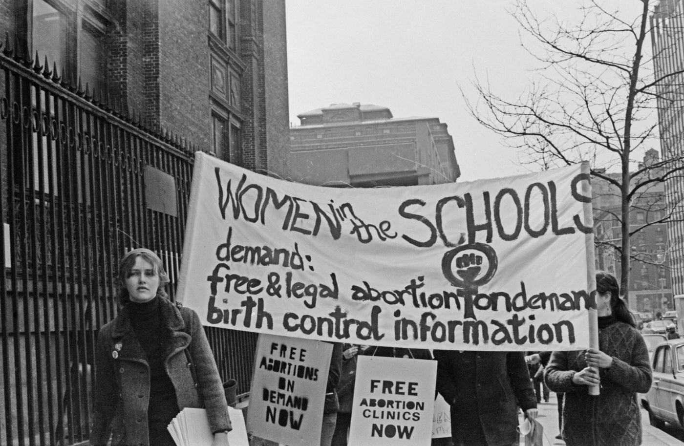 Protestors Carry Banner During Mass Demonstration Against New York State Abortion Laws In Manhattan, 1970