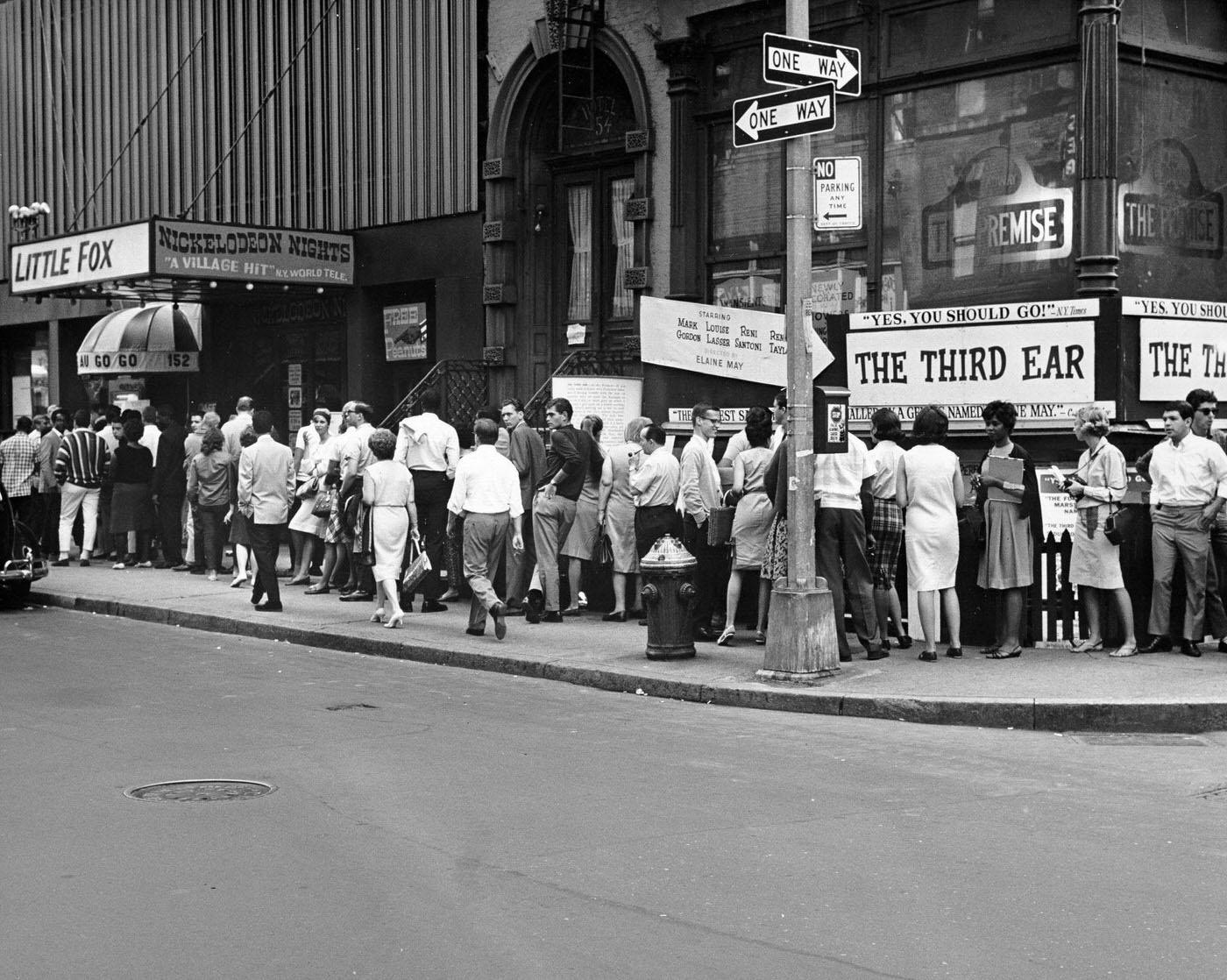 Line Of People Waiting For Screening Of 'Nickelodeon Nights' At Little Fox Theater In Greenwich Village, Manhattan