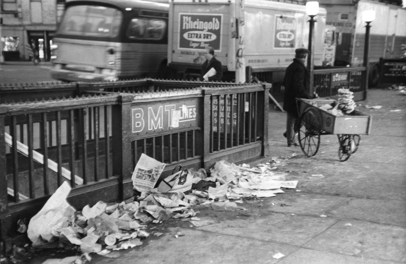 View Of Trash Against Subway Entrance On E 14Th Street Near Union Square, Manhattan, 1972