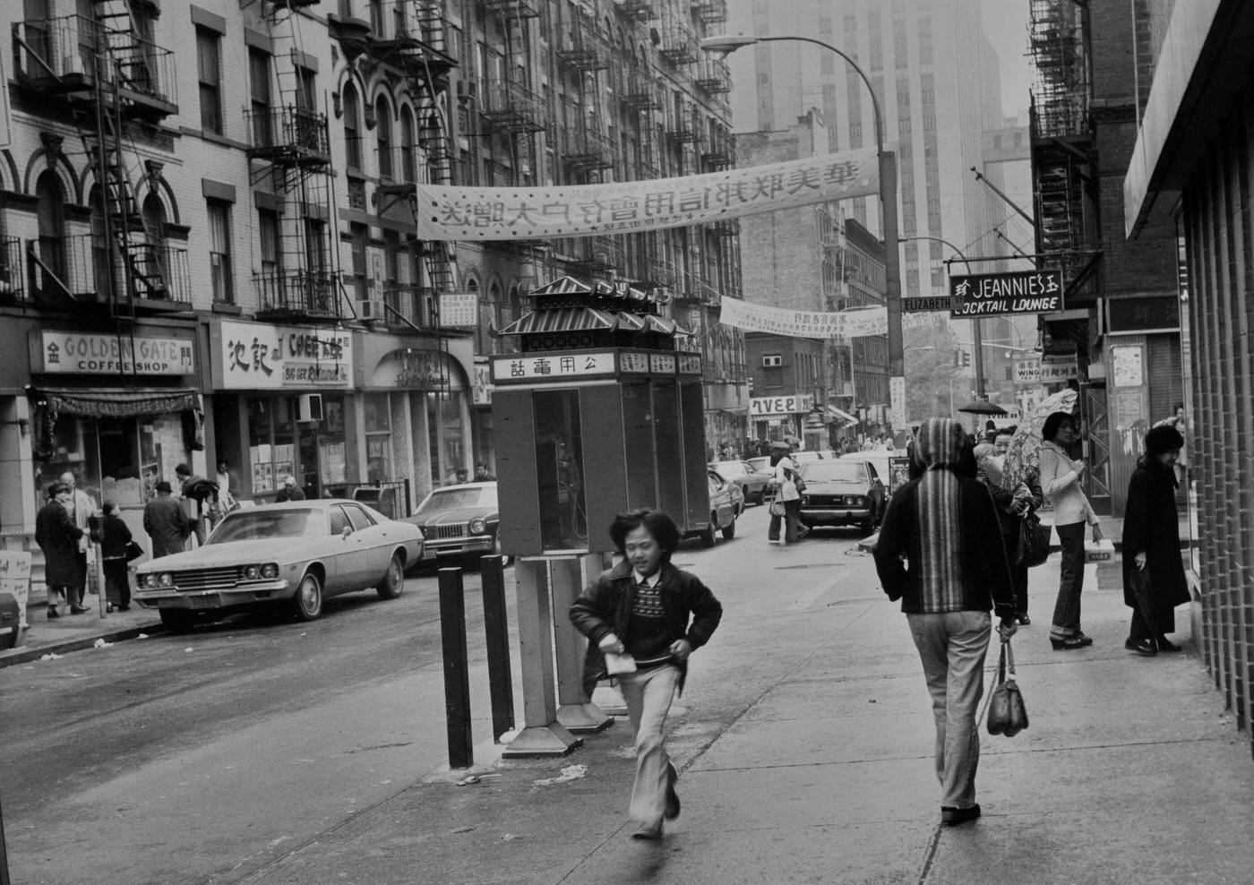 Pedestrians And Traffic In Chinatown Neighborhood Of Lower Manhattan, Manhattan, 1977