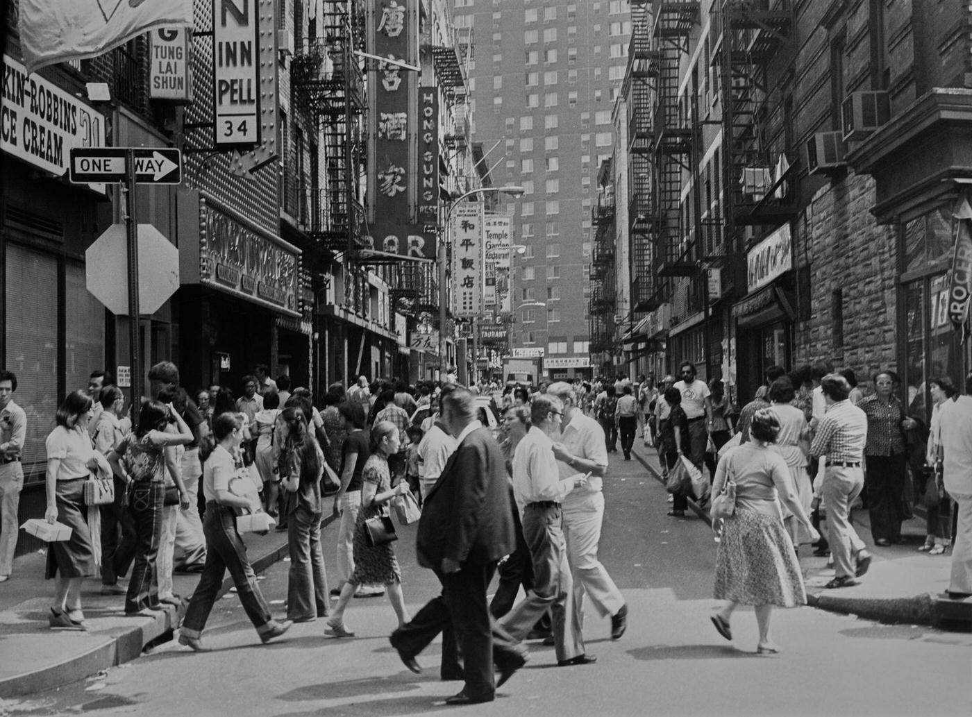 Pedestrians On Pell Street In Chinatown Neighborhood Of Lower Manhattan, Manhattan, 1979