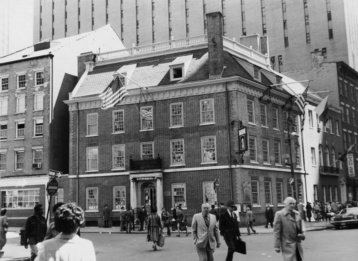 Pedestrians Before North Facade Of Fraunces Tavern Building On Pearl Street, Financial District, Manhattan, 1979