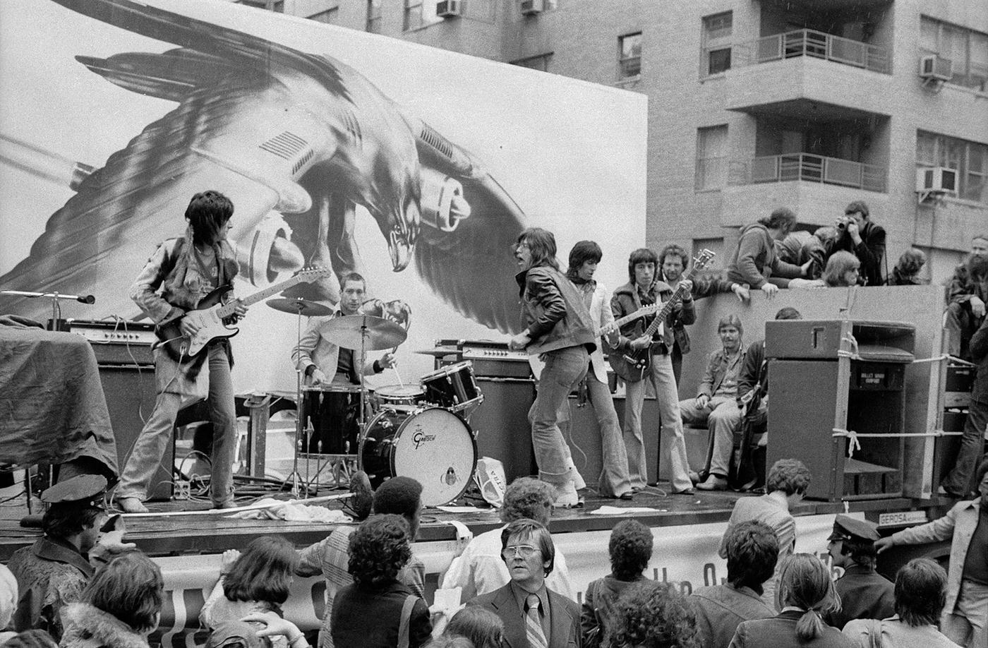 The Rolling Stones Playing 'Brown Sugar' On Flatbed Truck, Greenwich Village, Manhattan, 1975