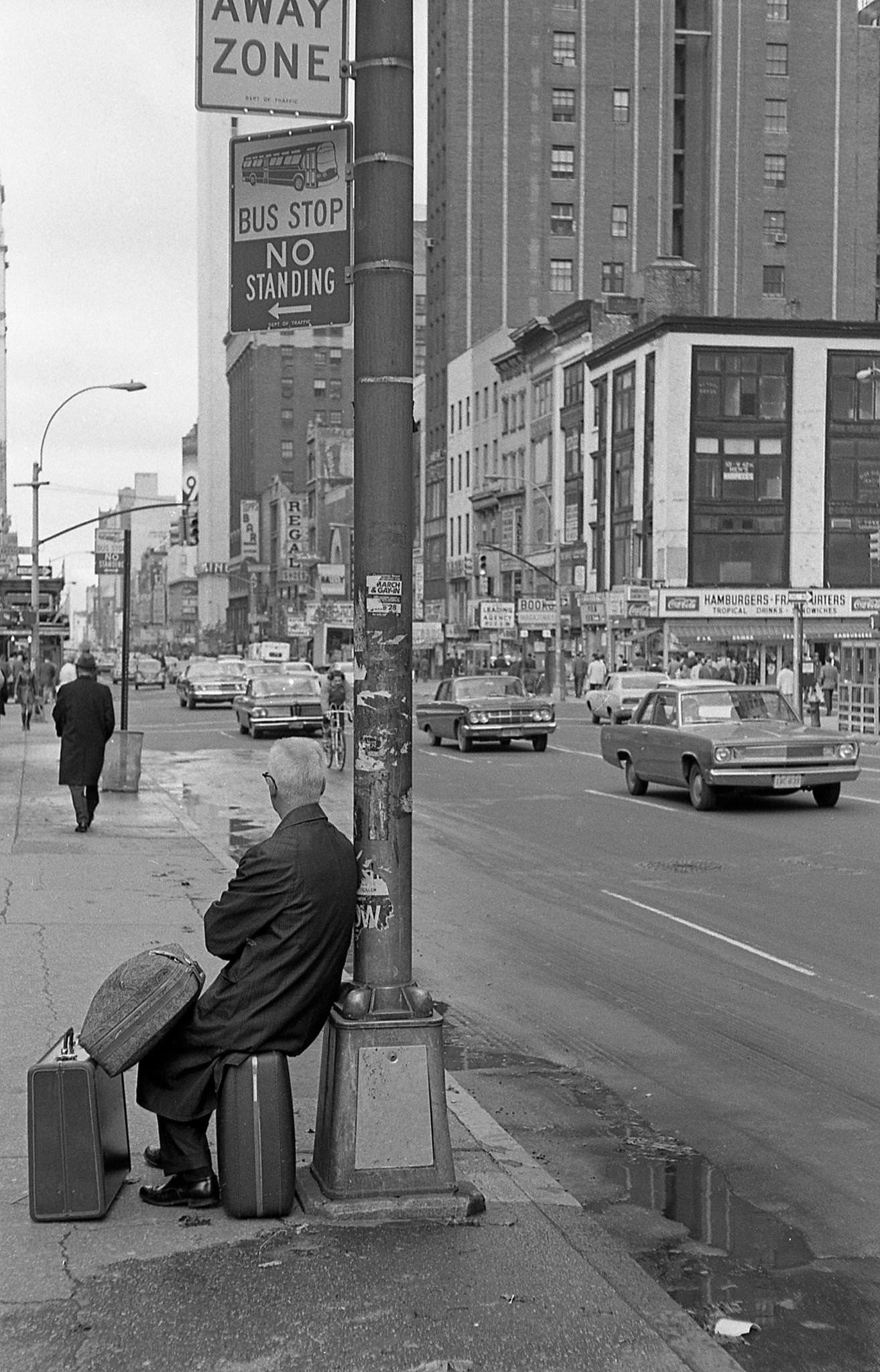 Man Waiting For A Bus On 42Nd Street, Times Square, Manhattan, 1970