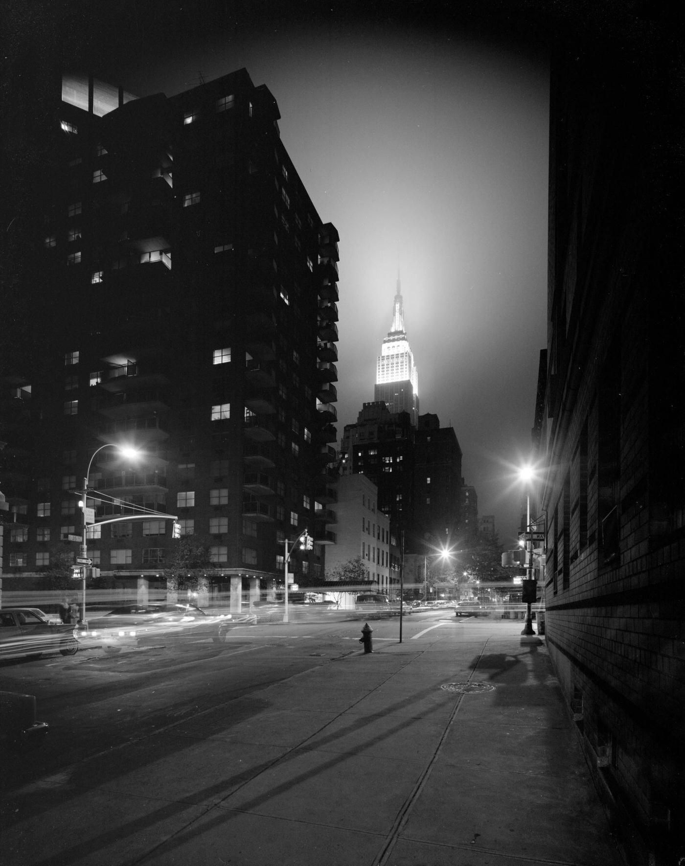 Night View On East 35Th Street Past Lexington Avenue, Empire State Building, Manhattan, 1975