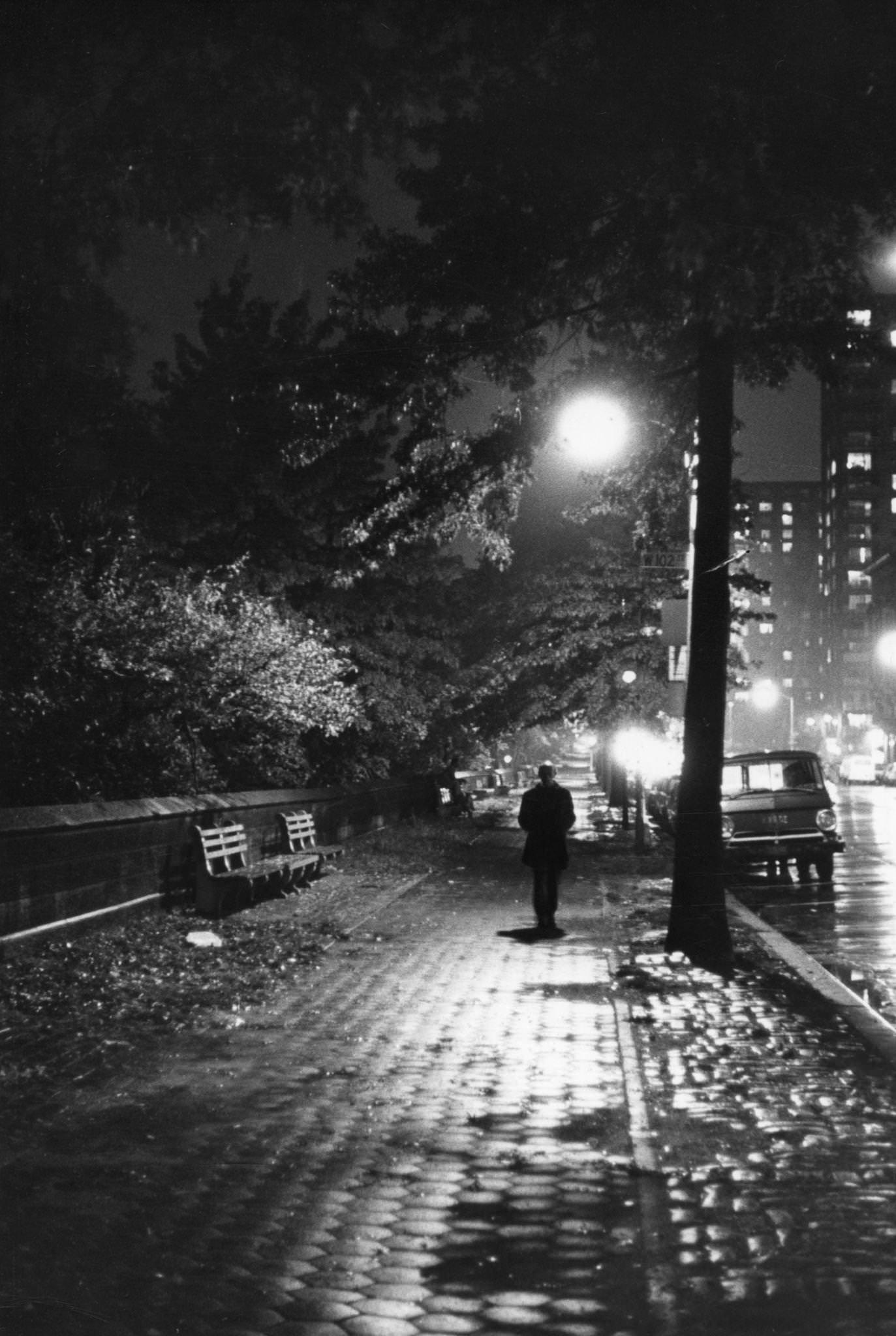 Night View Along Central Park West, Near 102Nd St, Manhattan, 1972