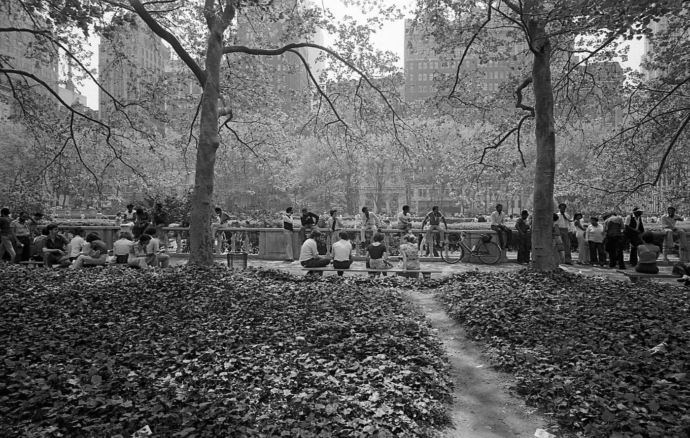 People Relaxing In Bryant Park, Manhattan, 1979