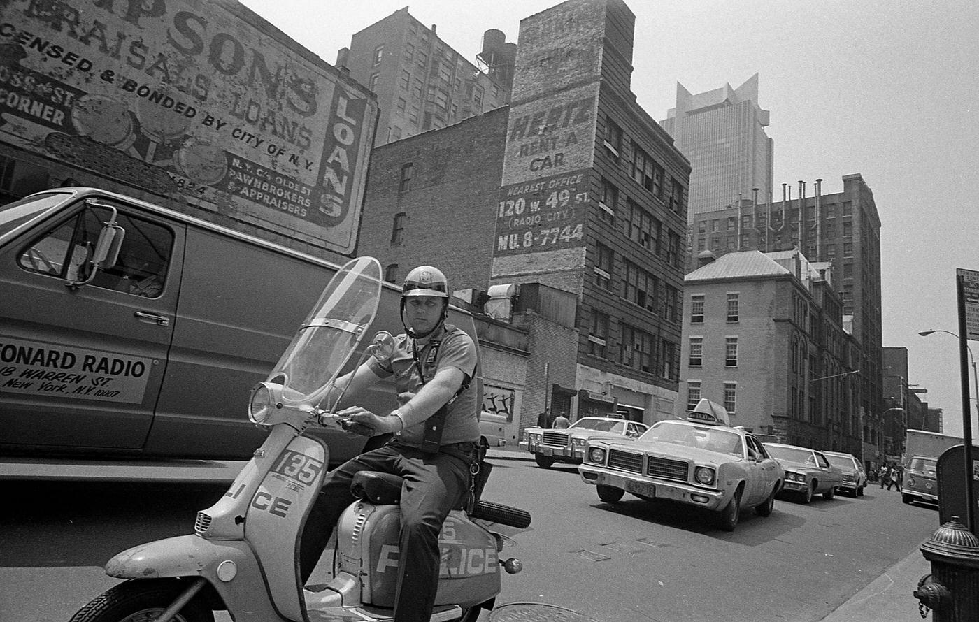 Nypd Officer Patrolling Midtown Manhattan, 1979