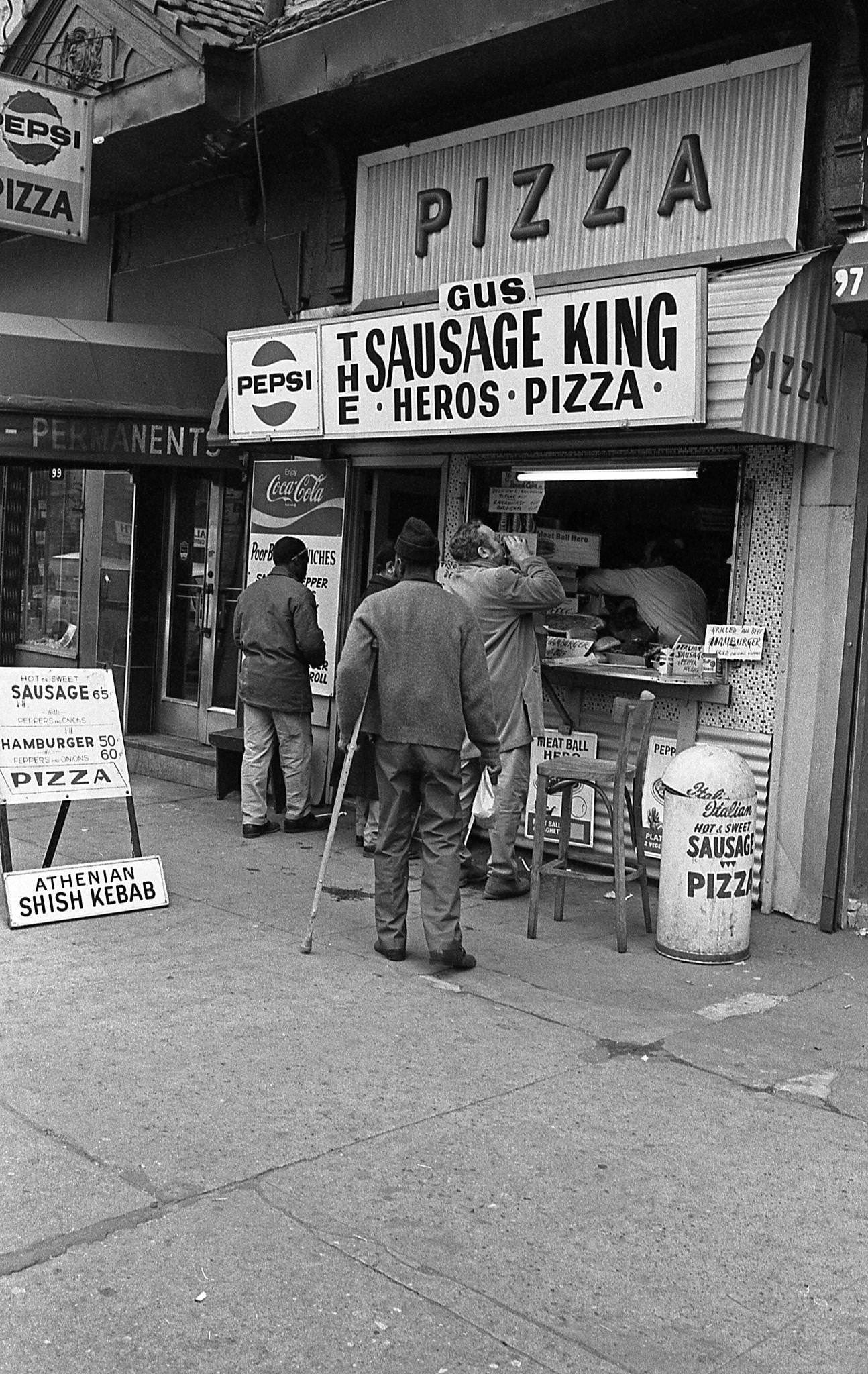 Patrons Line Up At Mom And Pop Pizzeria, Times Square, Manhattan, 1970