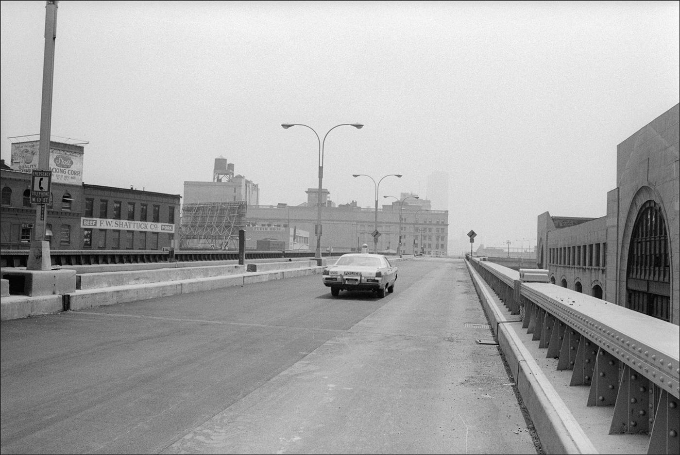 Police Patrol The Disused West Side Highway Section, Headed Towards The World Trade Center, Manhattan, 1974