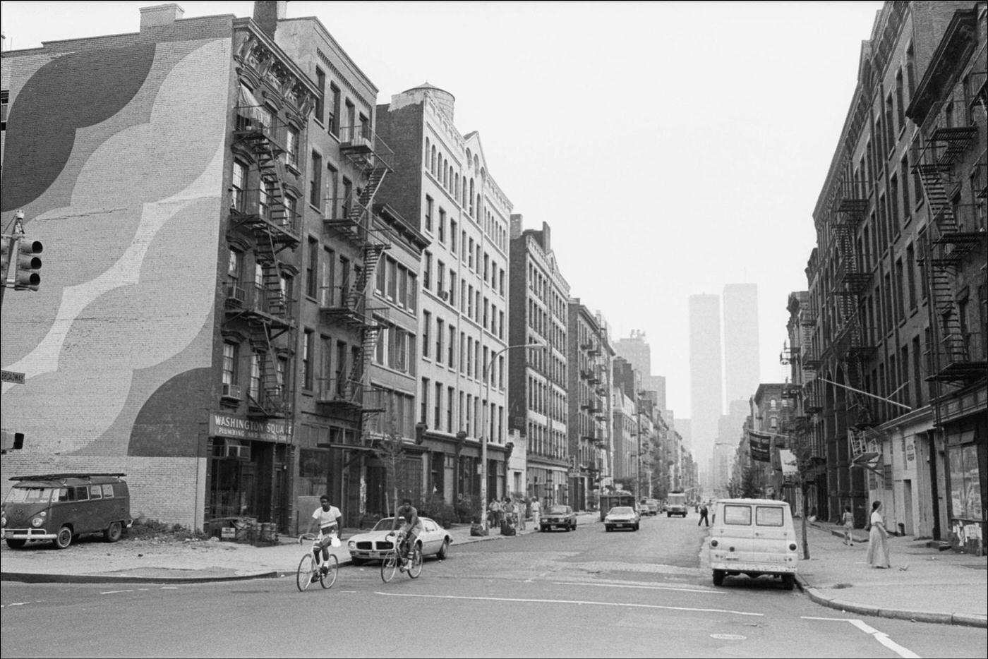 West Broadway Looking South From Houston Street, World Trade Center In The Distance, Manhattan, 1974