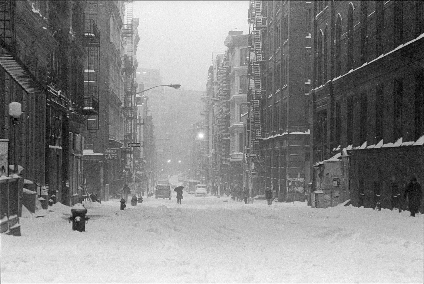 View Looking West Along Prince Street During A Blizzard, Manhattan, 1978