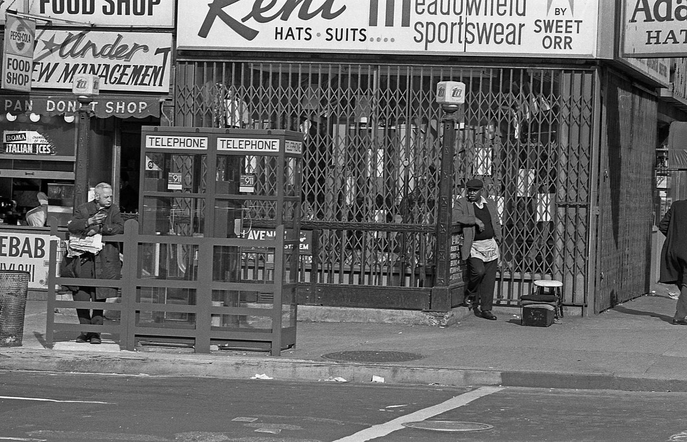 Shoe Shiner Waiting At Eighth Avenue, Times Square, Manhattan, 1970