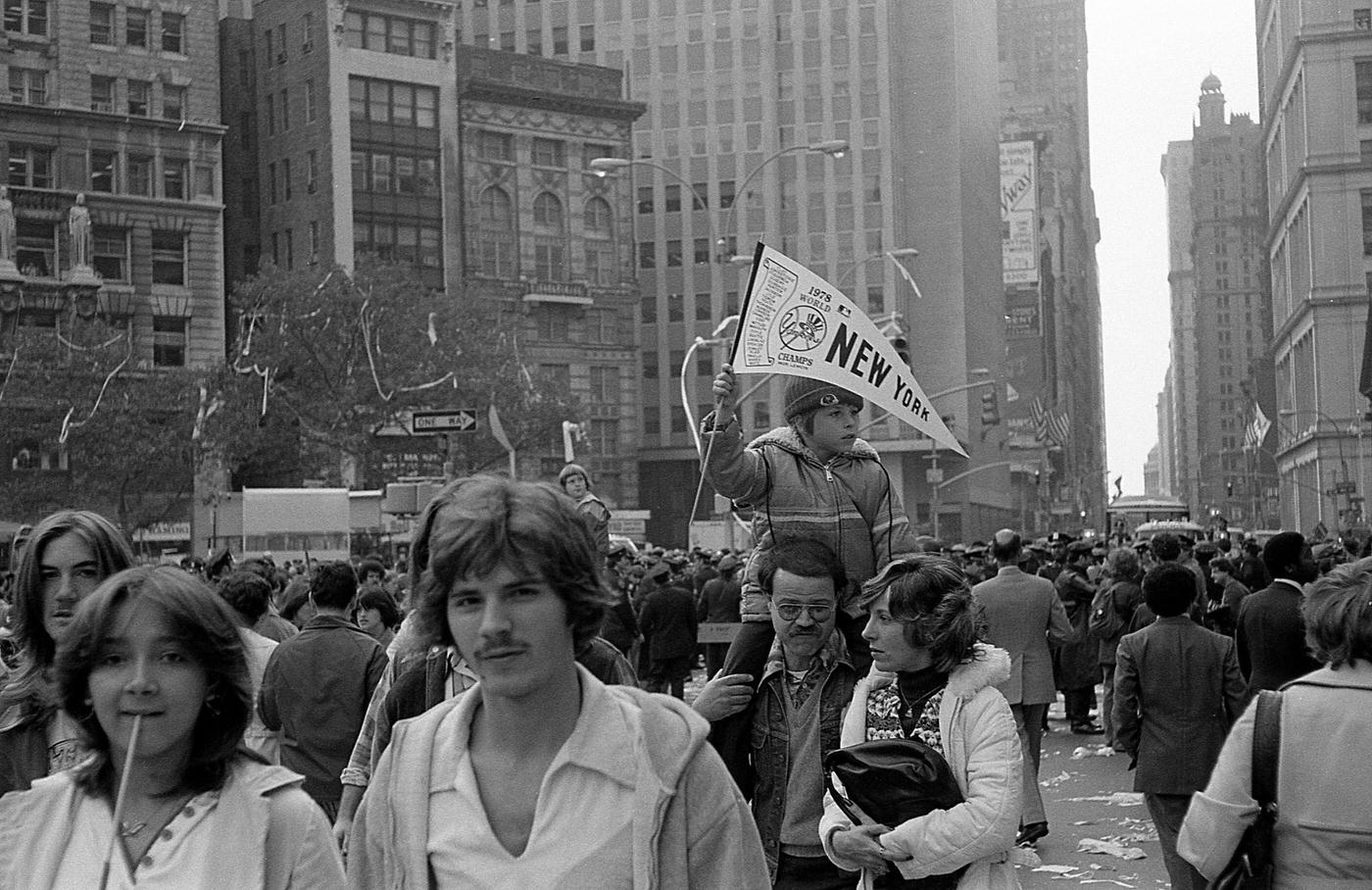 Yankees World Series Parade, Fans Gathering On Broadway, Manhattan, 1978