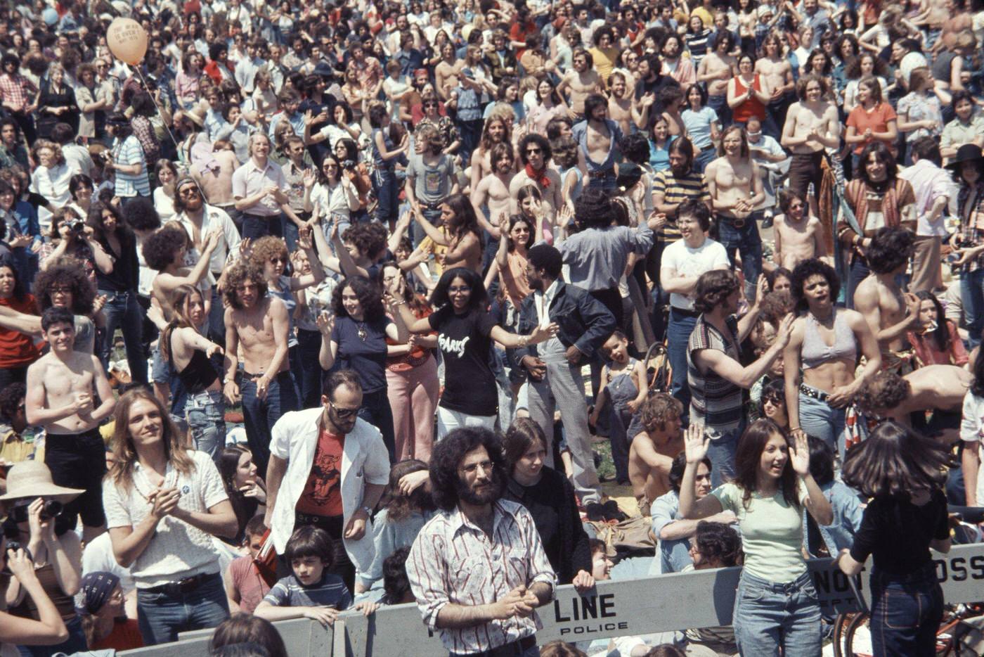 Crowd at 'The War is Over' Concert and Peace Rally in the Sheep Meadow, Central Park, Manhattan, 1975.