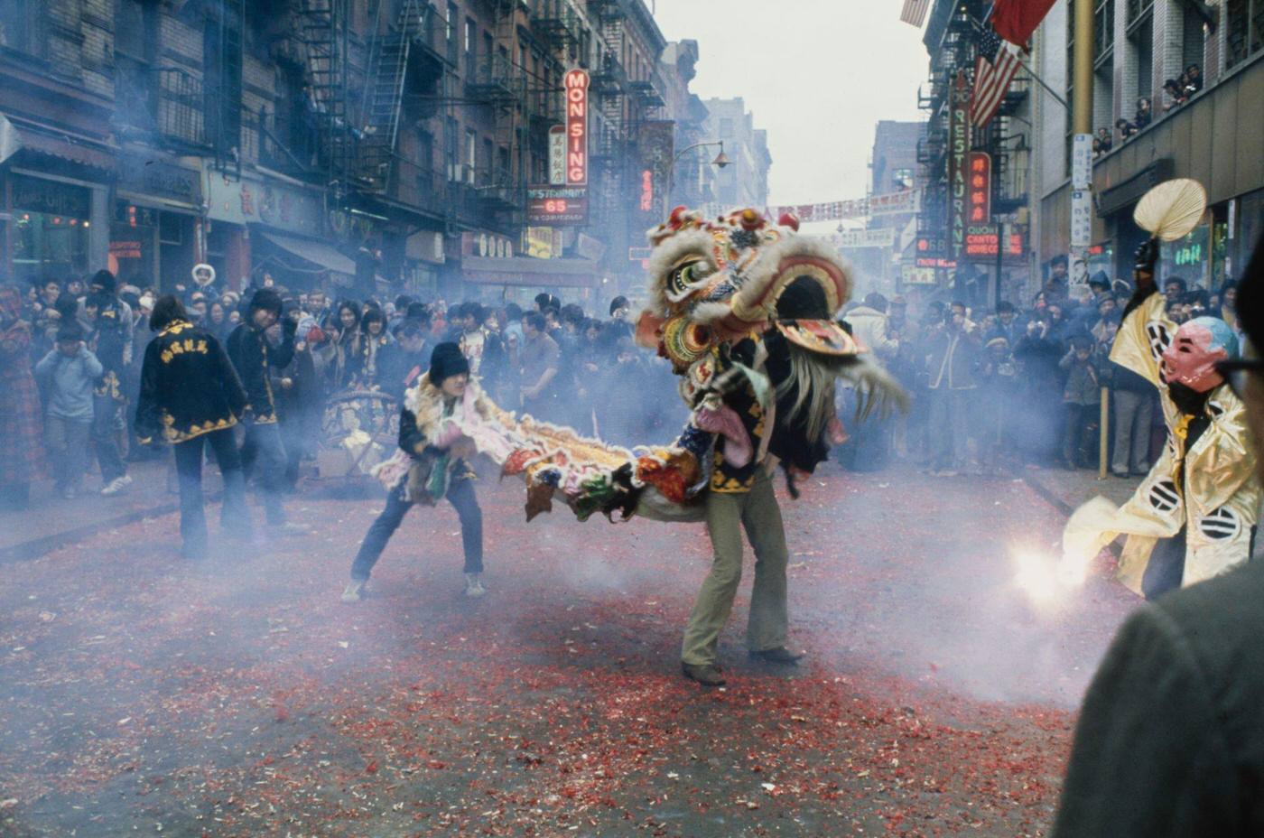 Chinese Dancers Usher in the Year of the Ox in Chinatown Neighborhood of Manhattan, 1973.