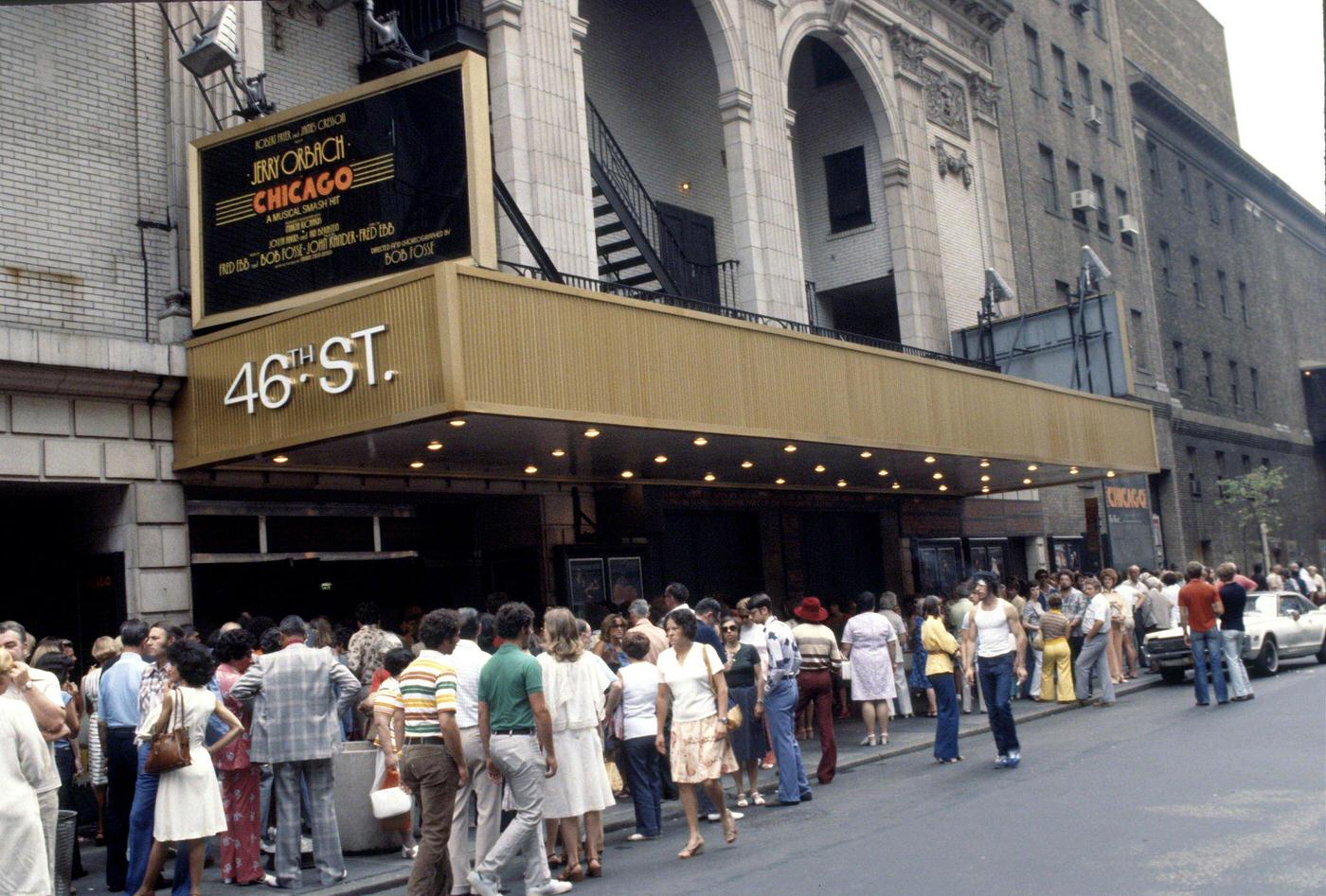 Exterior View of the 46th Street Theatre, Currently the Richard Rodgers Theatre in Manhattan, 1977.