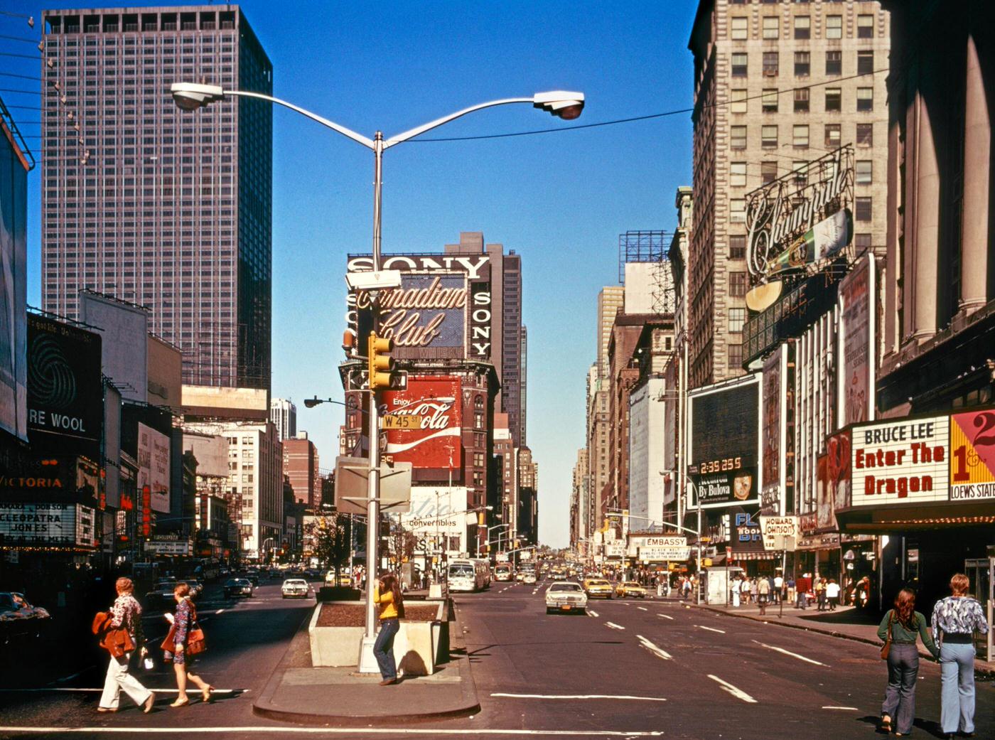 Times Square Looking North To Duffy Square, Midtown Manhattan, 1970S