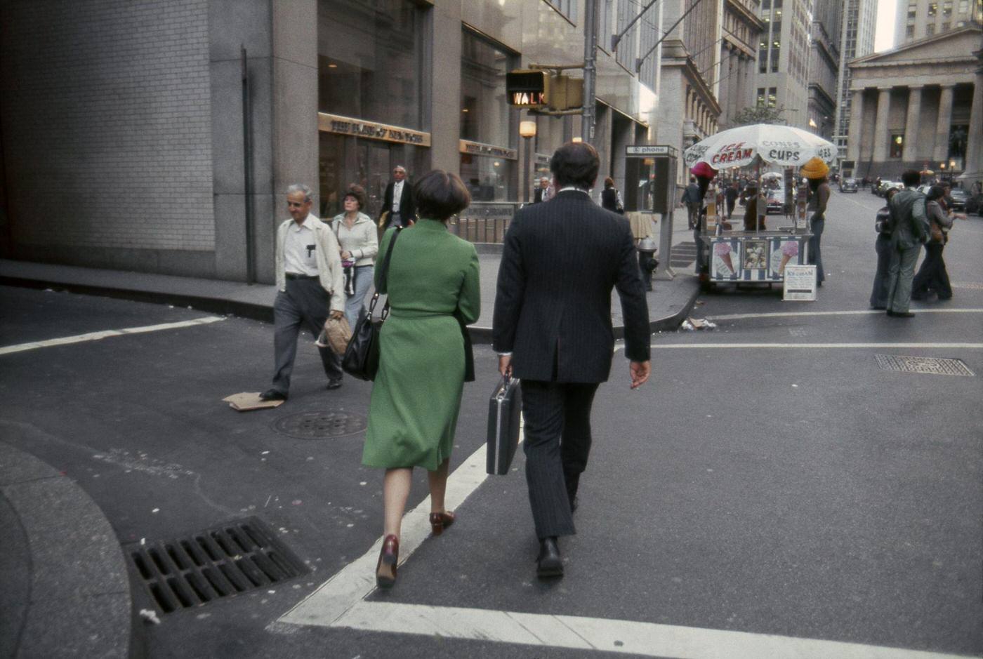 A View of Wall Street and Federal Hall in the Financial District, Manhattan, 1976