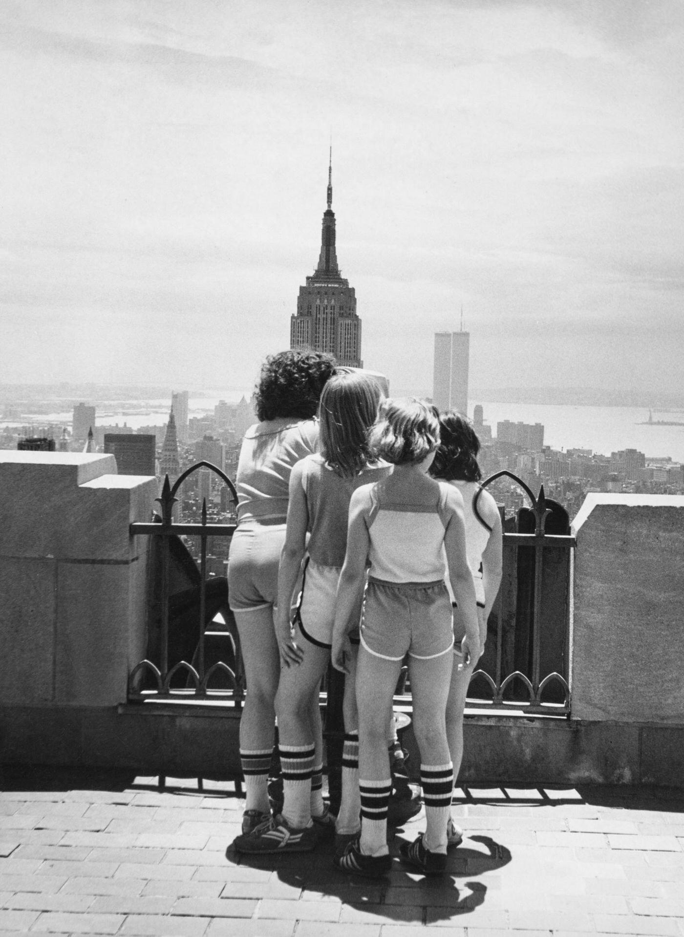 Young Girls Admire View From Rca Building, Midtown Manhattan, Circa 1980
