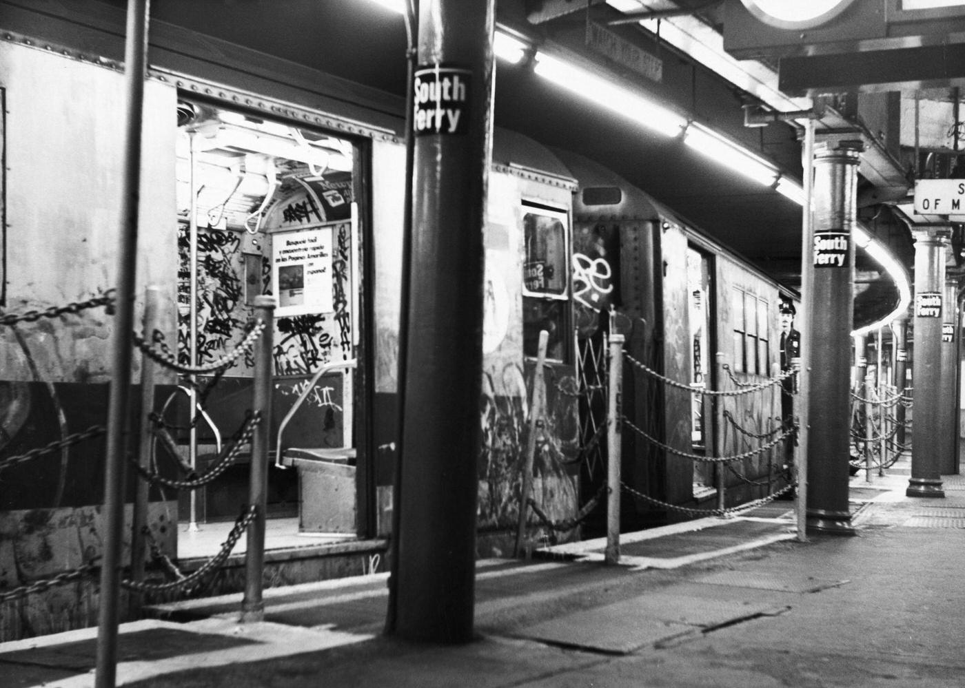Graffiti-Covered Train At South Ferry Subway Station, Lower Manhattan, 1983