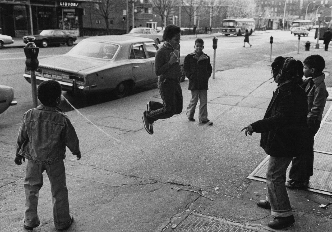 Children Playing Jump-Rope In Harlem, Manhattan, Circa 1982