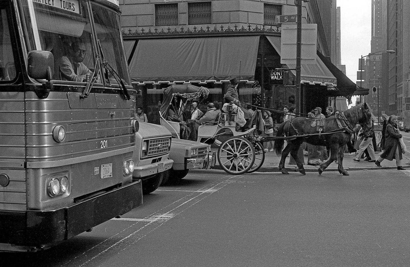 Traffic Waiting At The Intersection Of 5Th Avenue &Amp;Amp; East 49Th Street, Manhattan, 1986