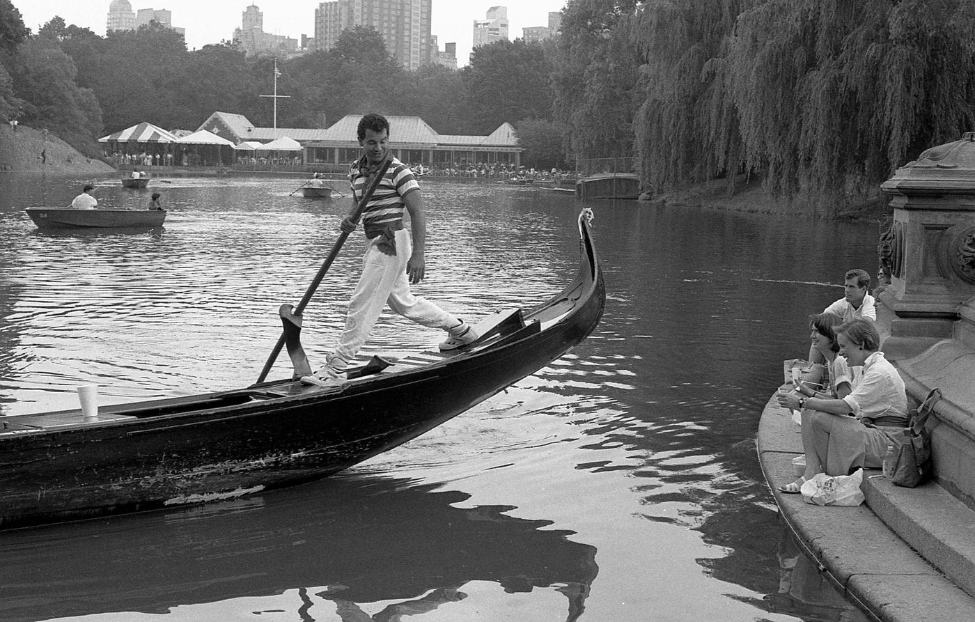 Gondolier With Two Women On Central Park Lake, Manhattan, 1987