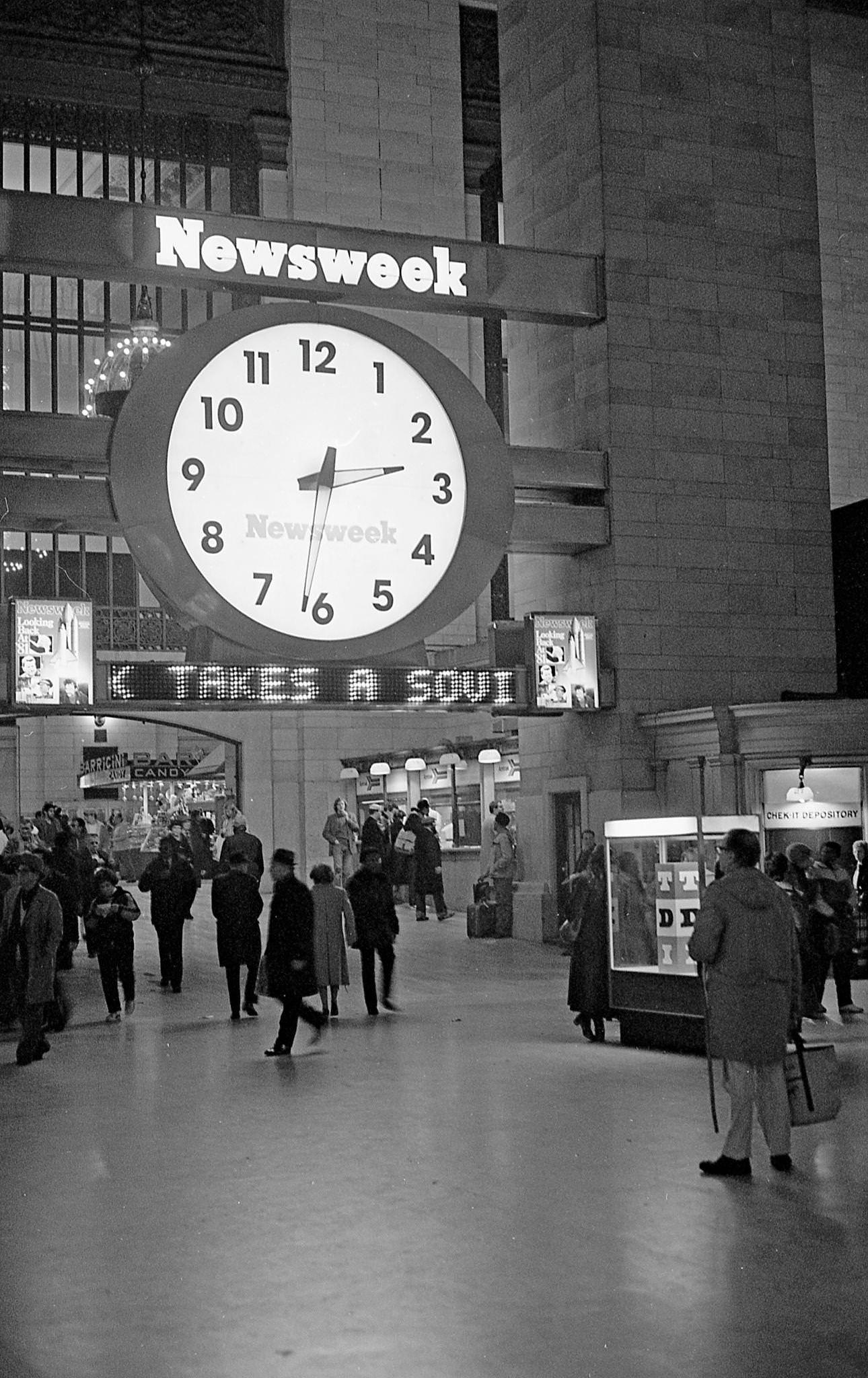 Newsweek Clock At Grand Central Station, View Of Commuters Passing Under The Clock, Manhattan, 1981