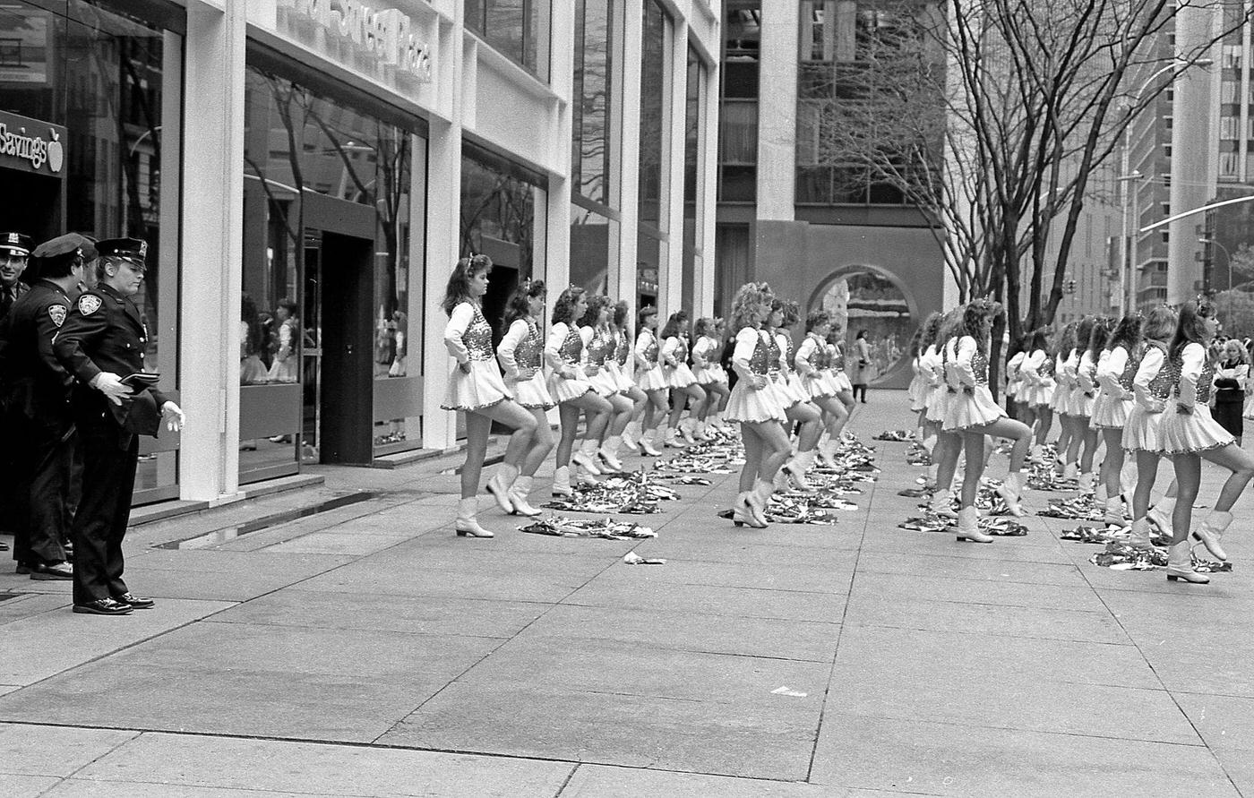 Cheerleaders At The Bicentennial Presidential Parade, Performing A Routine On Water Street, Manhattan, 1989