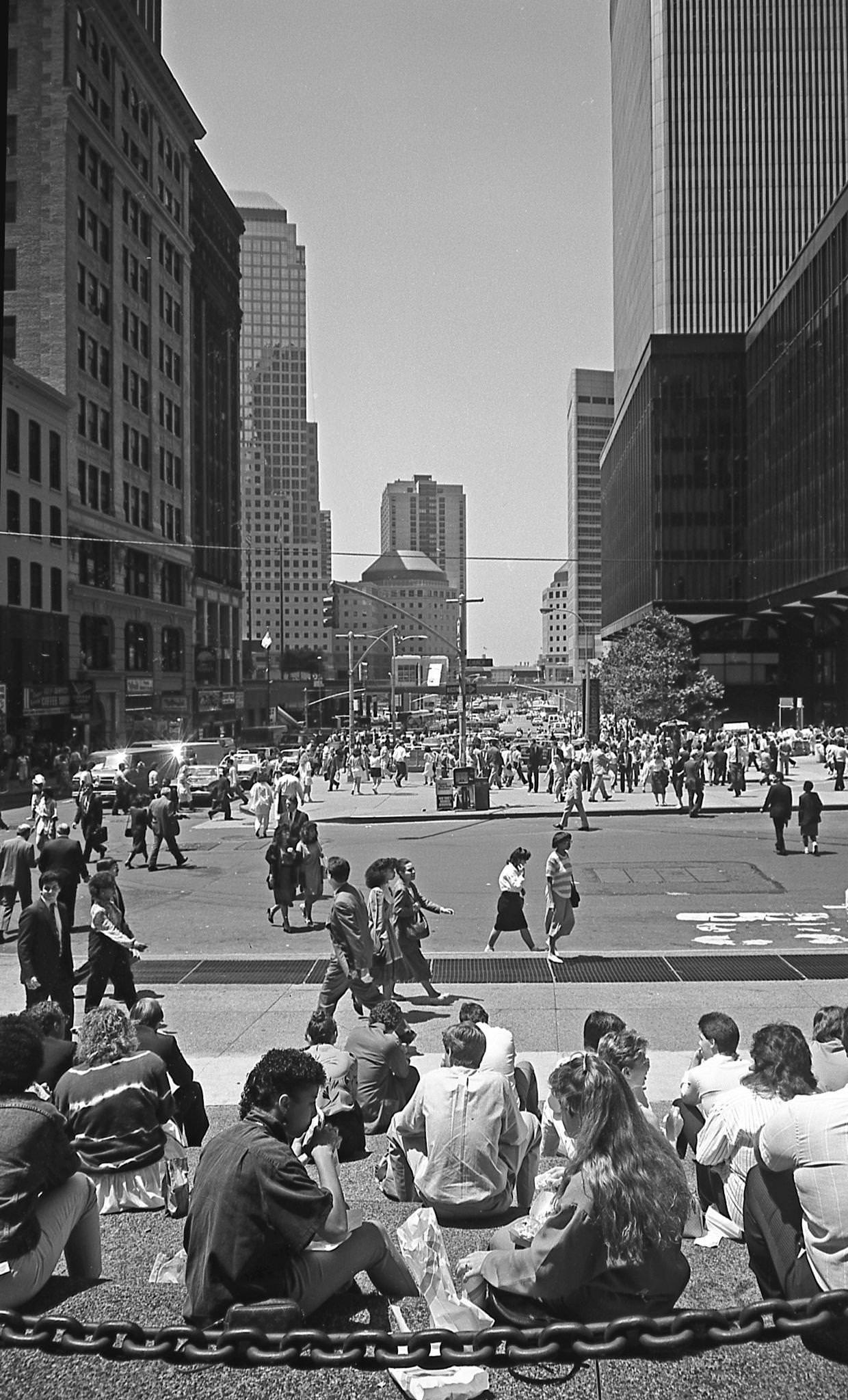 Church Street, People Seated In Front Of One Liberty Plaza During Lunch Hour, Manhattan, 1987
