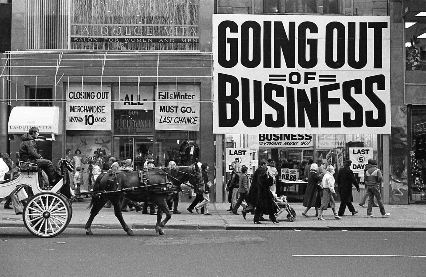 Store On 5Th Avenue Displaying 'Going Out Of Business' Signs, Manhattan, 1986