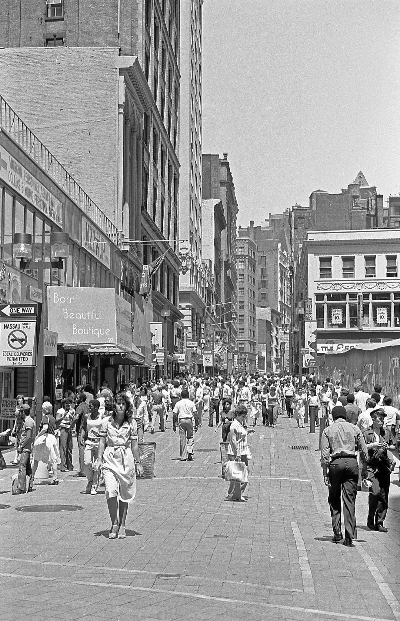 Pedestrians Walking Along Nassau Street Mall, Manhattan, 1981