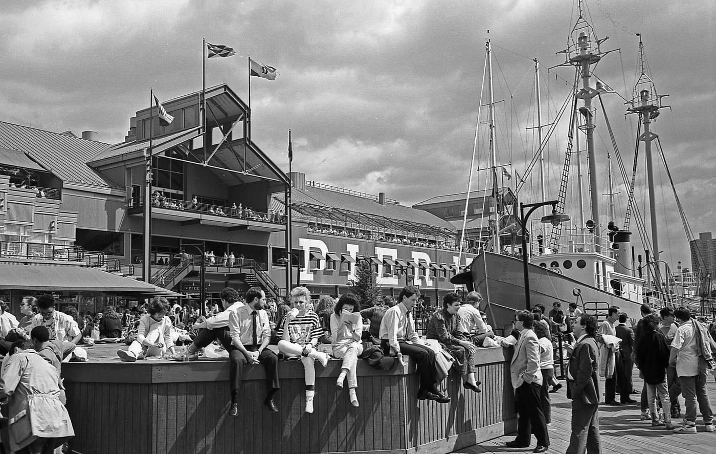 Crowd During Lunch Hour At Pier 17, South Street Seaport, Manhattan, 1988