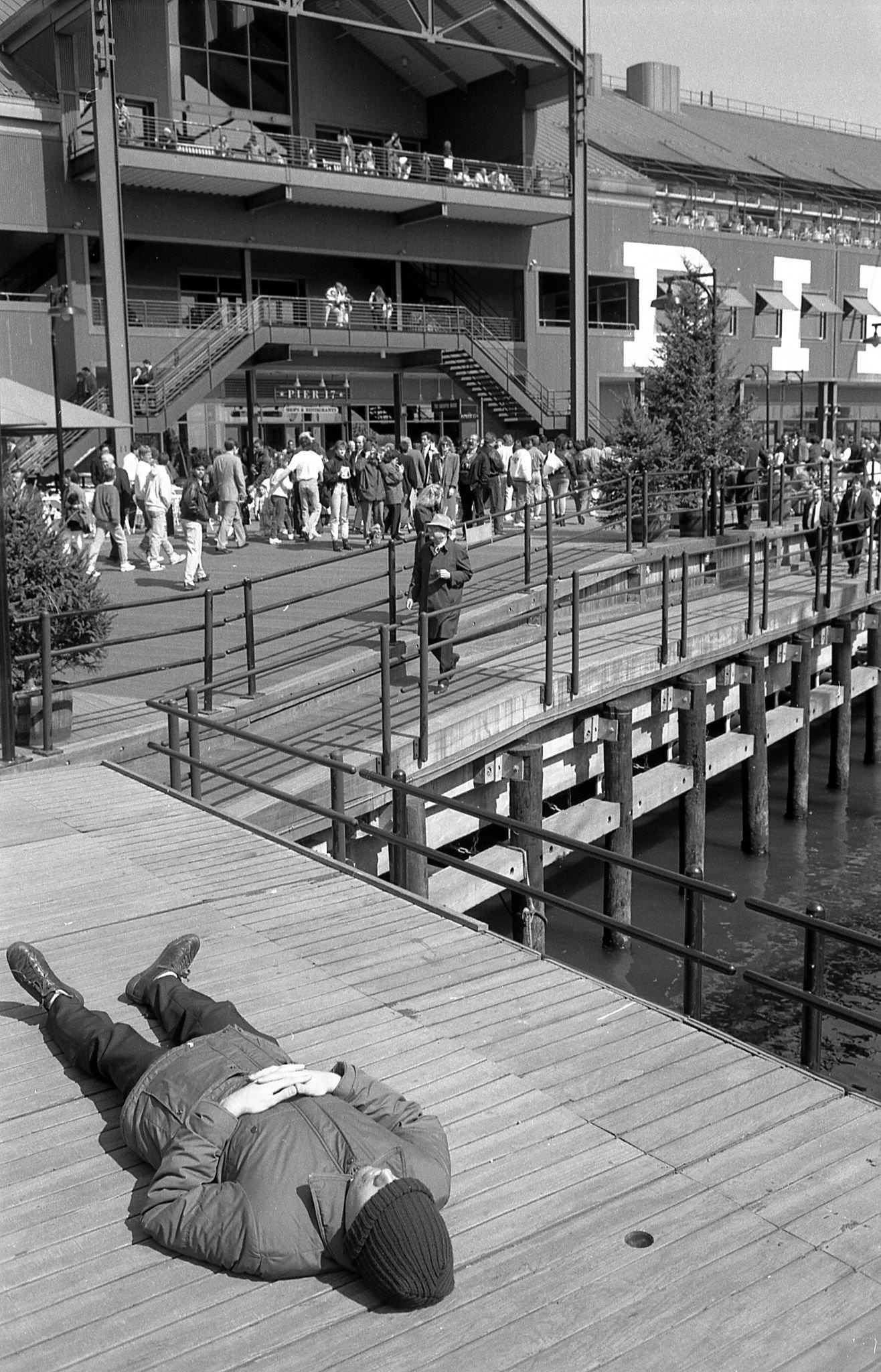Unidentified Man Taking A Nap At South Street Seaport, Manhattan, 1988