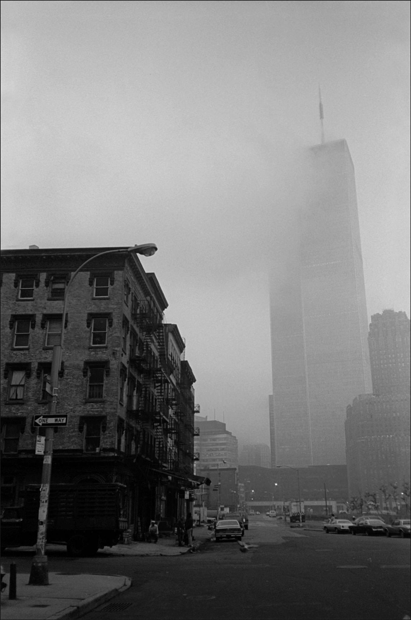 View Of The Smog-Shrouded World Trade Center From Greenwich &Amp;Amp; Duane Streets, Manhattan, 1980