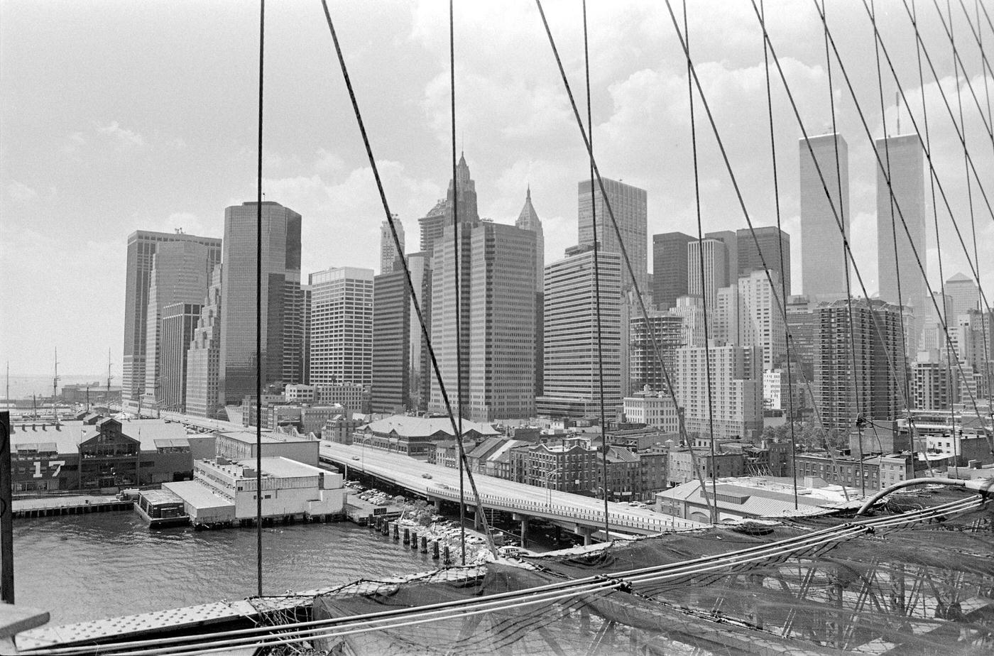 View Of The World Trade Center From The Brooklyn Bridge, Lower Manhattan, 1988