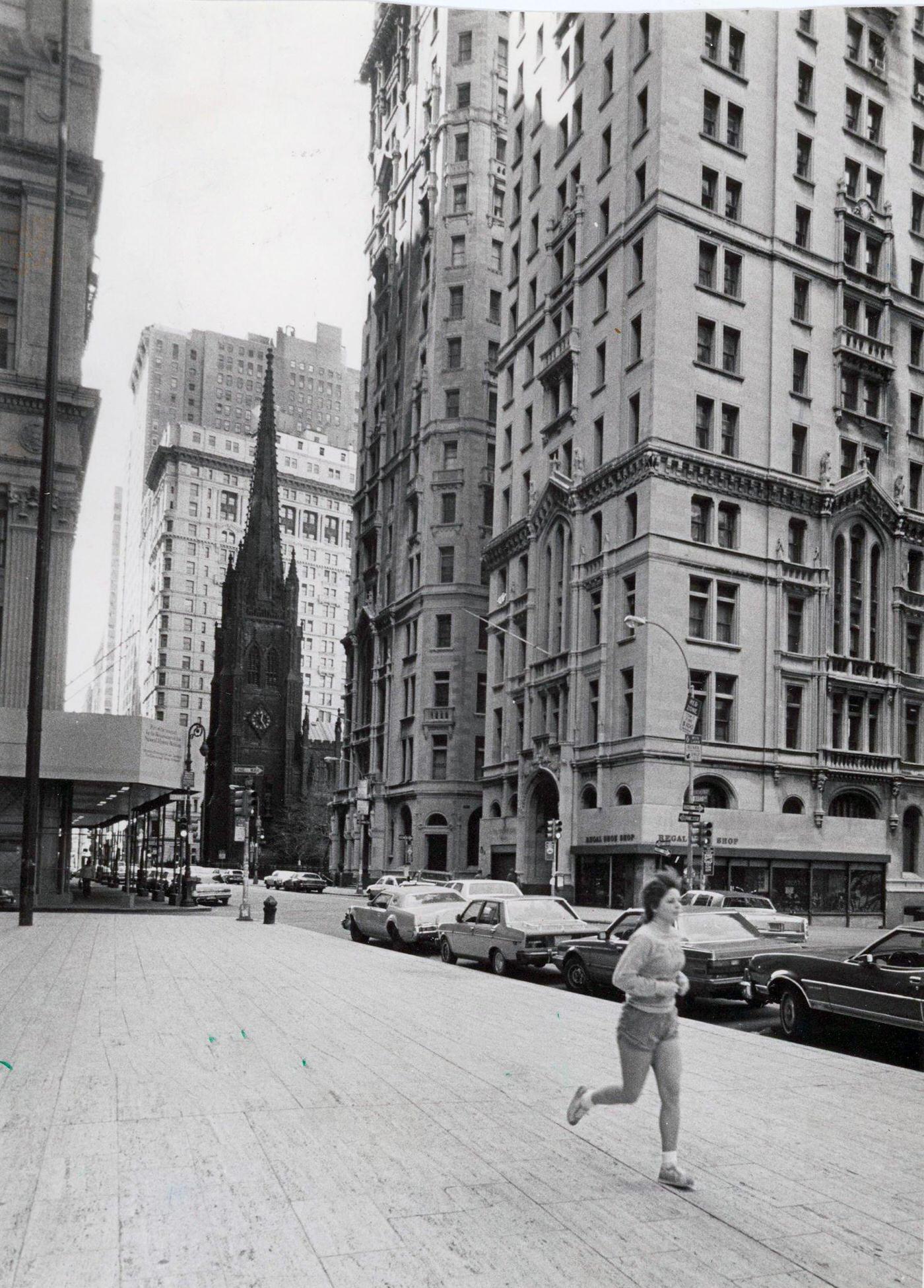 Lone Jogger Heads North On Broadway, Lower Manhattan, 1984