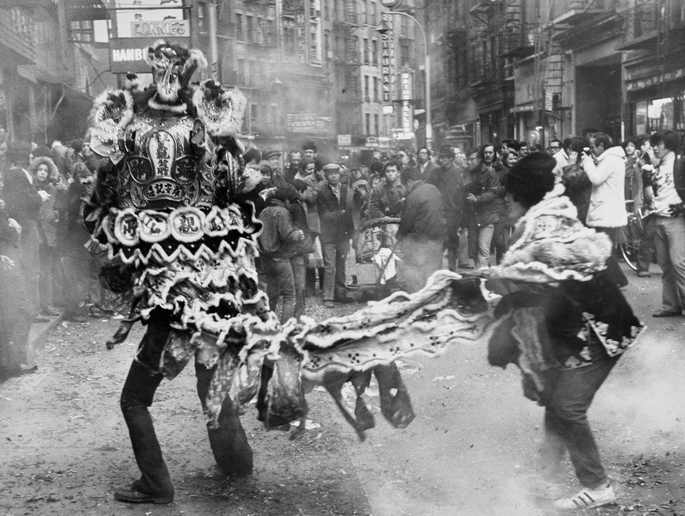 Chinese New Year Parade In Chinatown, Lower Manhattan, Circa 1980