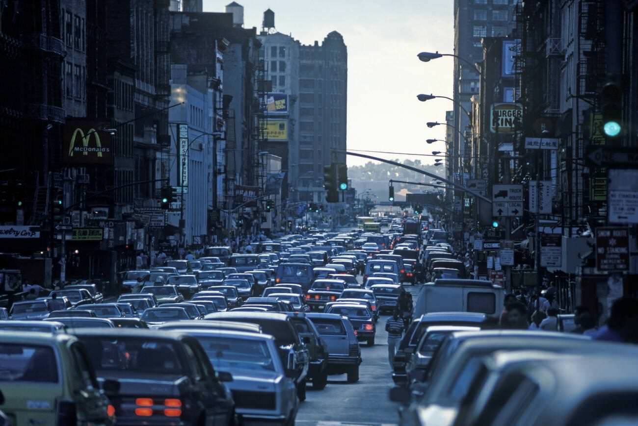 Historical Rush Hour Traffic Jam, Canal Street, Chinatown, Downtown, Manhattan, 1988