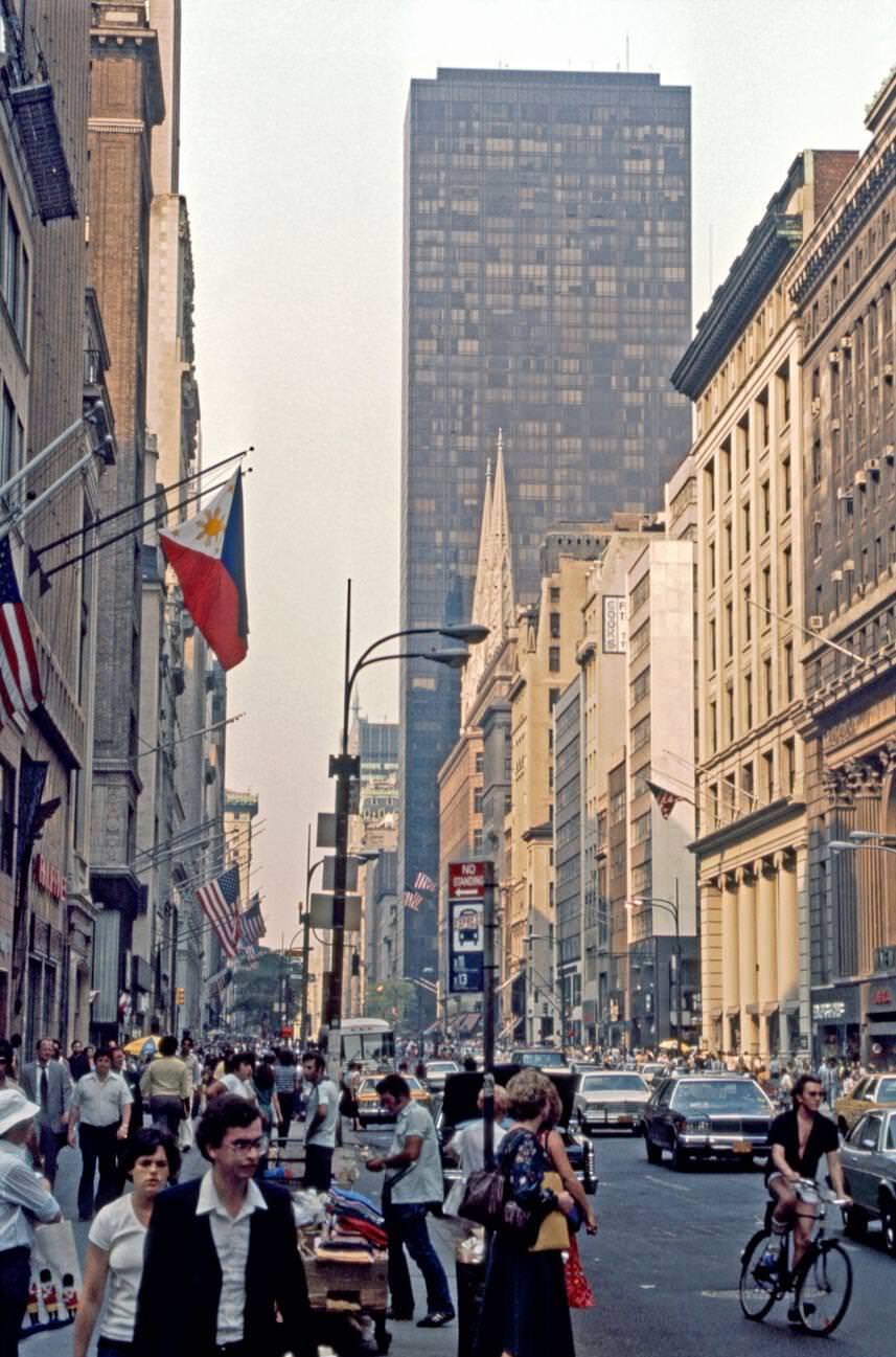 A View Looking North Up Fifth Avenue, St. Patrick'S Cathedral And Olympic Tower, Manhattan, 1980