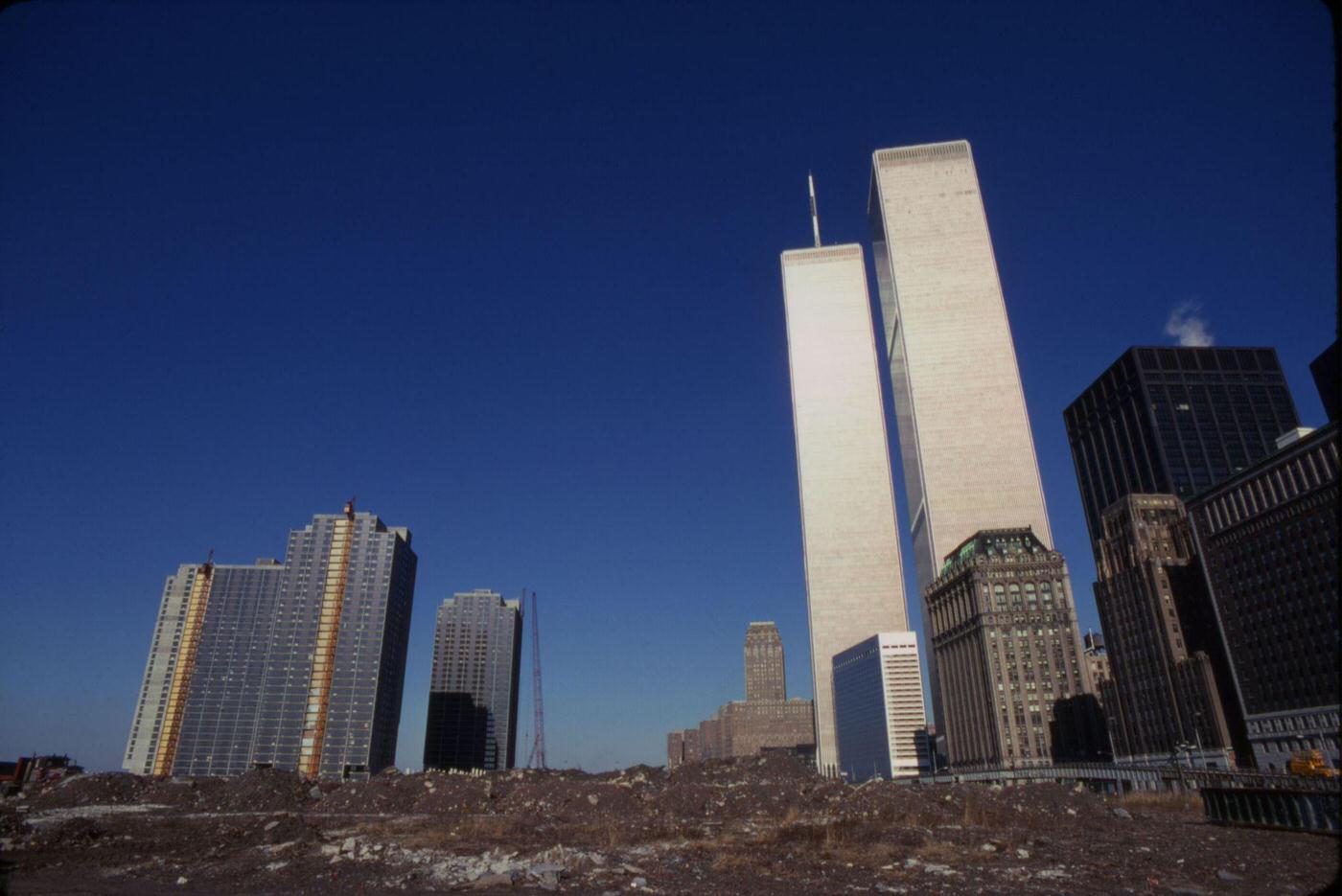 View Of World Trade Center From An Undeveloped Tract Of Land, Developed As Battery Park City, Manhattan, 1980S