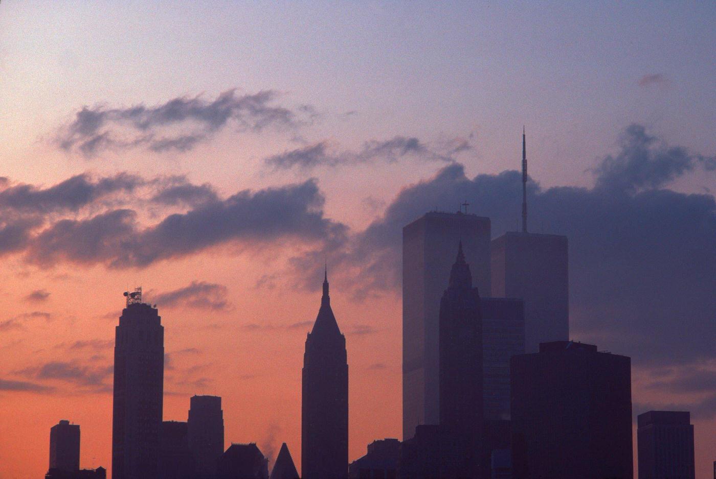 Lower Manhattan At Dusk Showing The Twin Towers Of The World Trade Center, Manhattan, 1983.