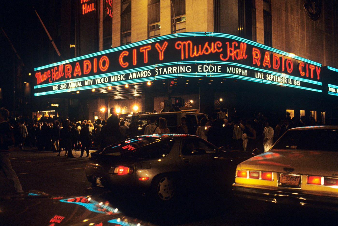 Exterior View Of Radio City Music Hall During The Mtv Video Music Awards, Manhattan, 1985.
