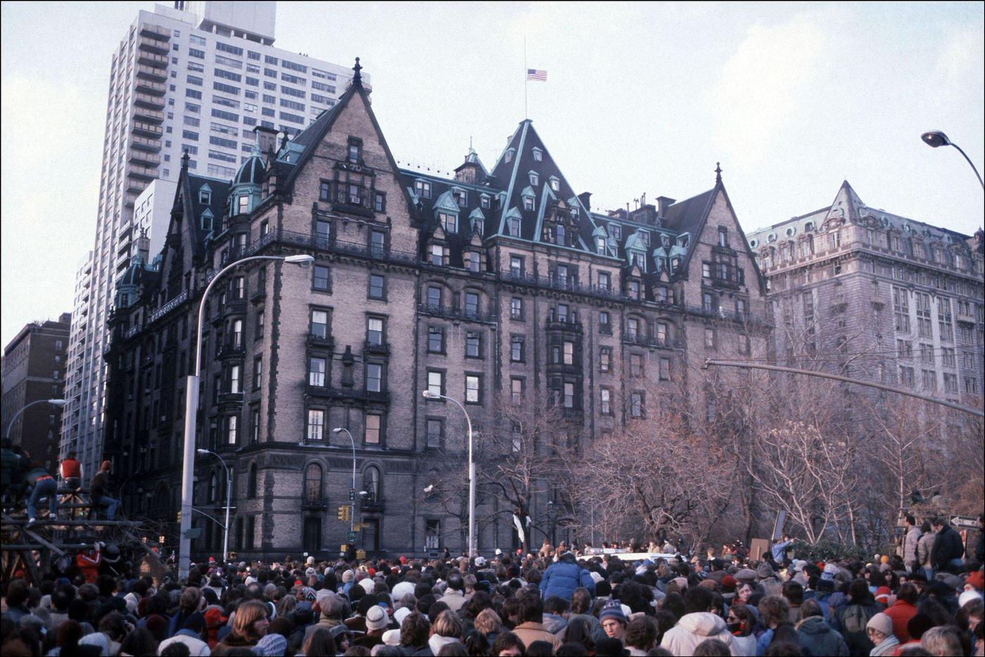 Vigil For John Lennon Outside The Dakota Apartments, Manhattan, 1980.