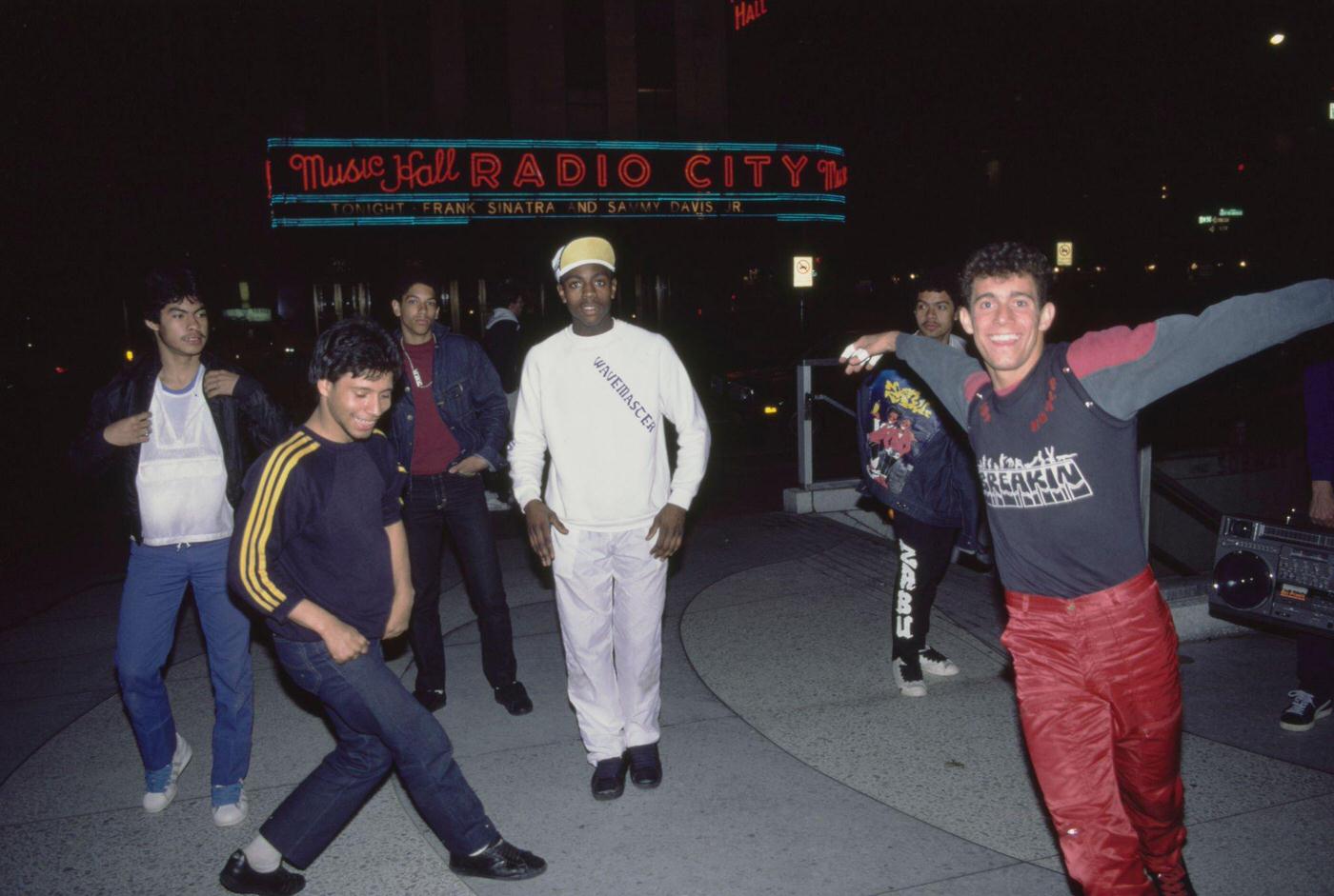 Dancers Breakdancing Outside Radio City Music Hall, Manhattan, 1985.