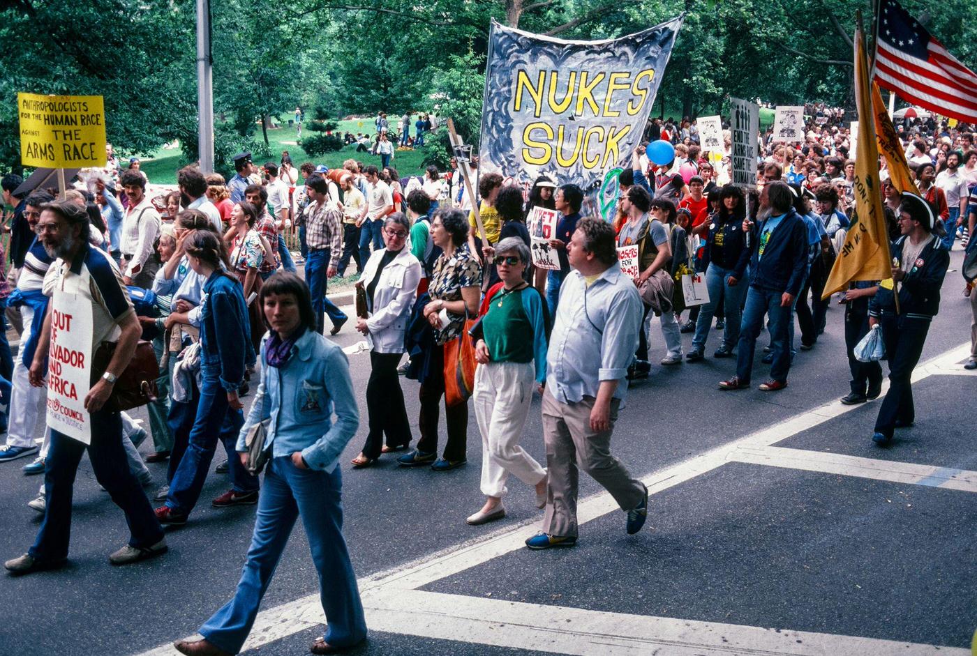 Demonstrators At Rally For Nuclear Disarmament In Central Park, Manhattan, 1982.
