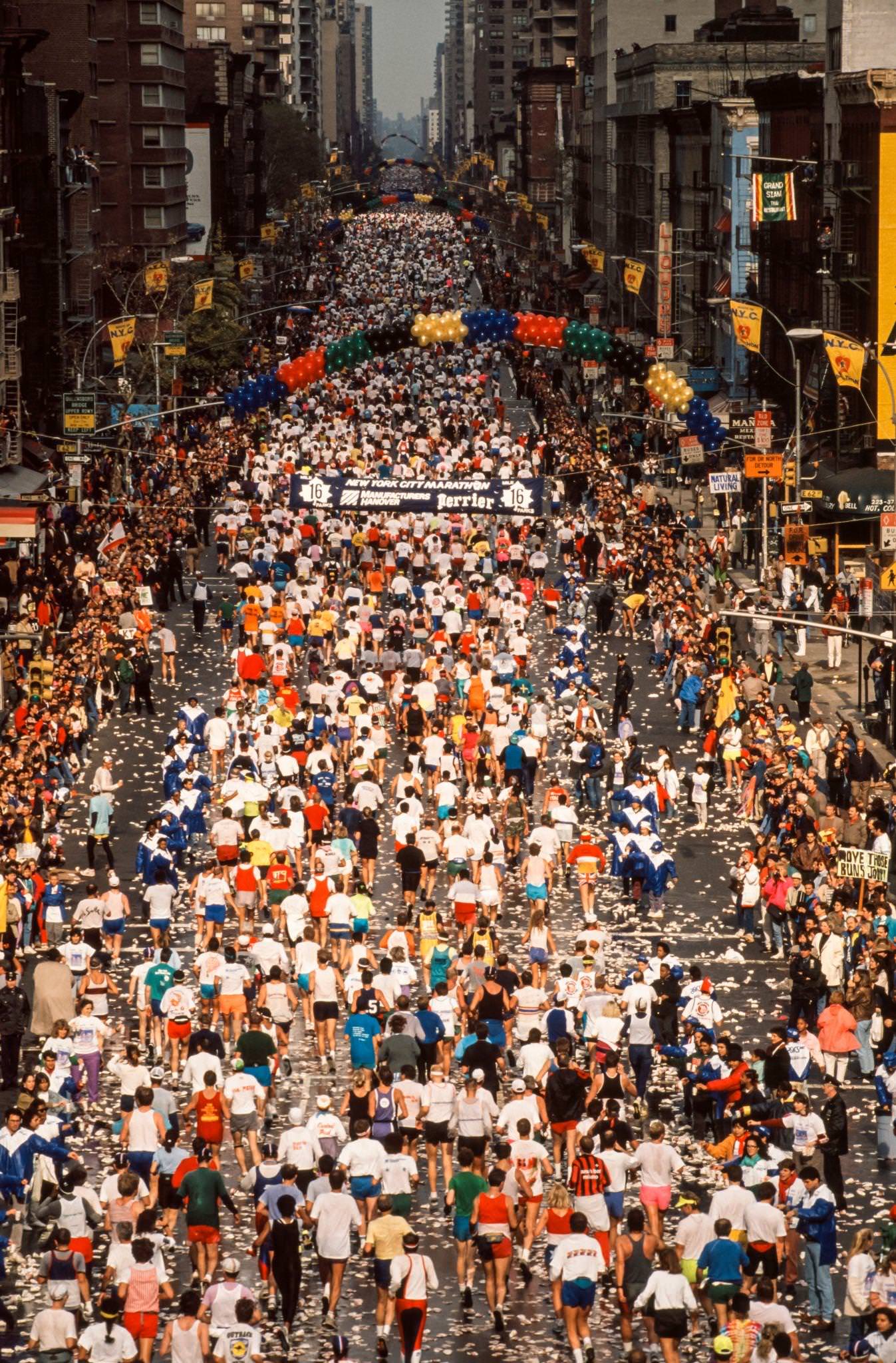 Runners Competing In New York City Marathon On First Avenue, Midway Point In Manhattan, 1989