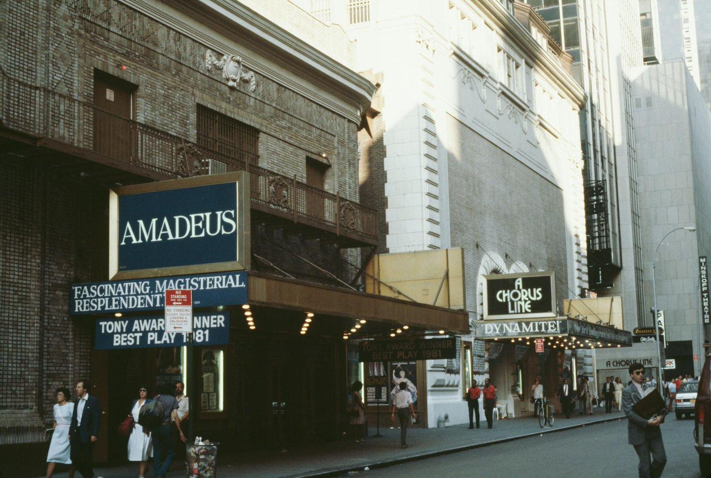 Broadhurst Theatre Staging 'Amadeus', Shubert Theatre Staging 'A Chorus Line', Broadway, Midtown Manhattan, 1985